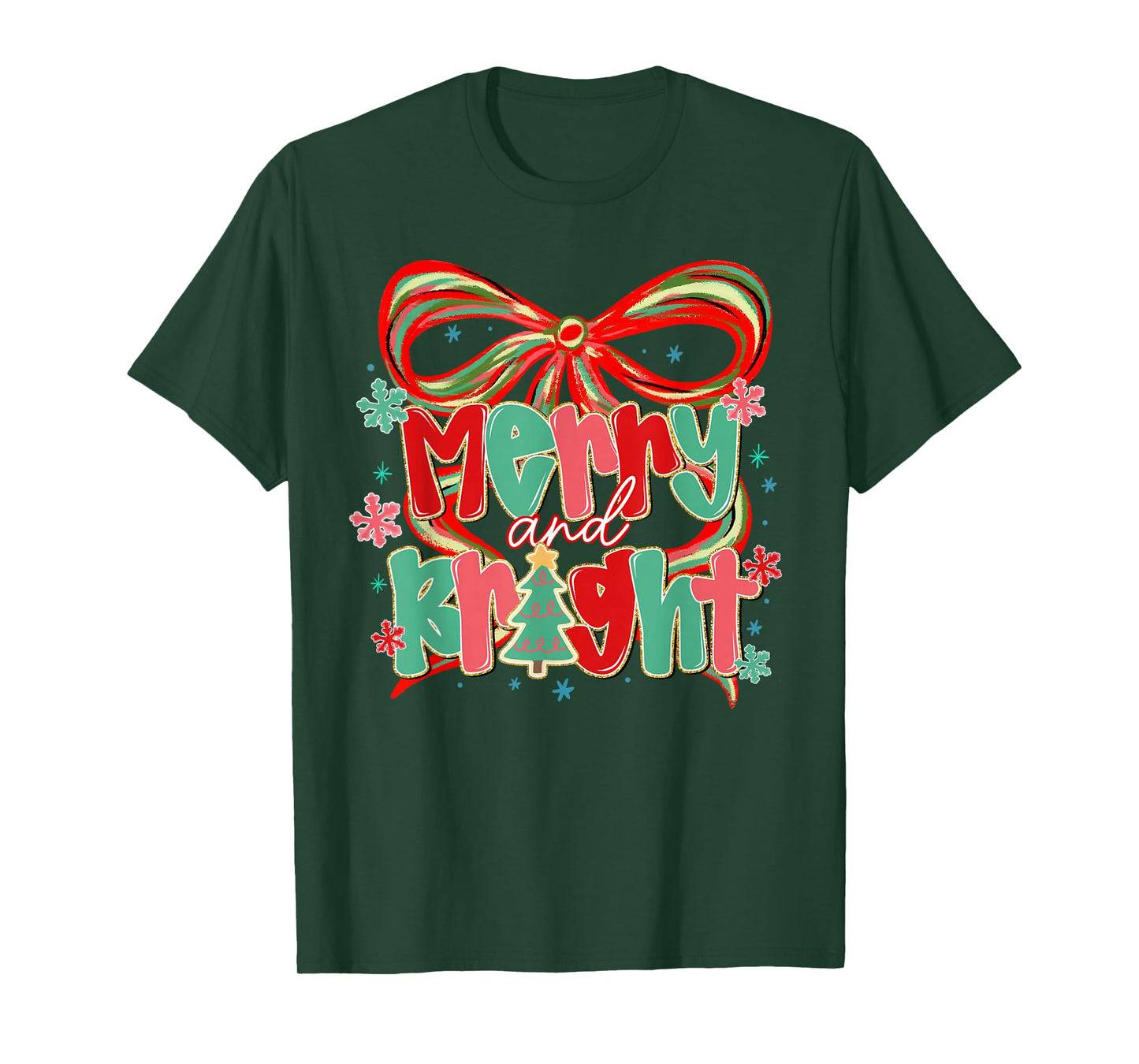 Coquette Bow Merry & Bright Christmas Xmas Pajamas Holiday T-Shirt
