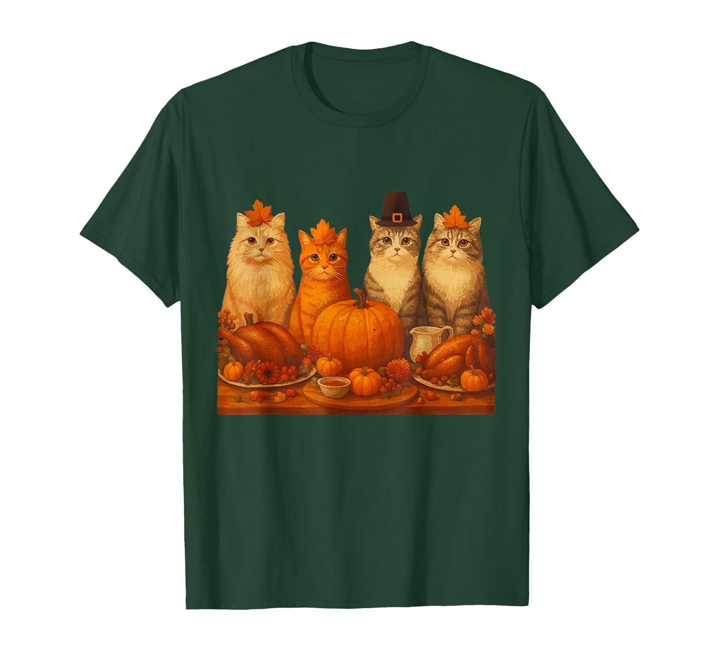 Thanksgiving Cats Dinner Feast Fall Thankful Men Women Kids T-Shirt