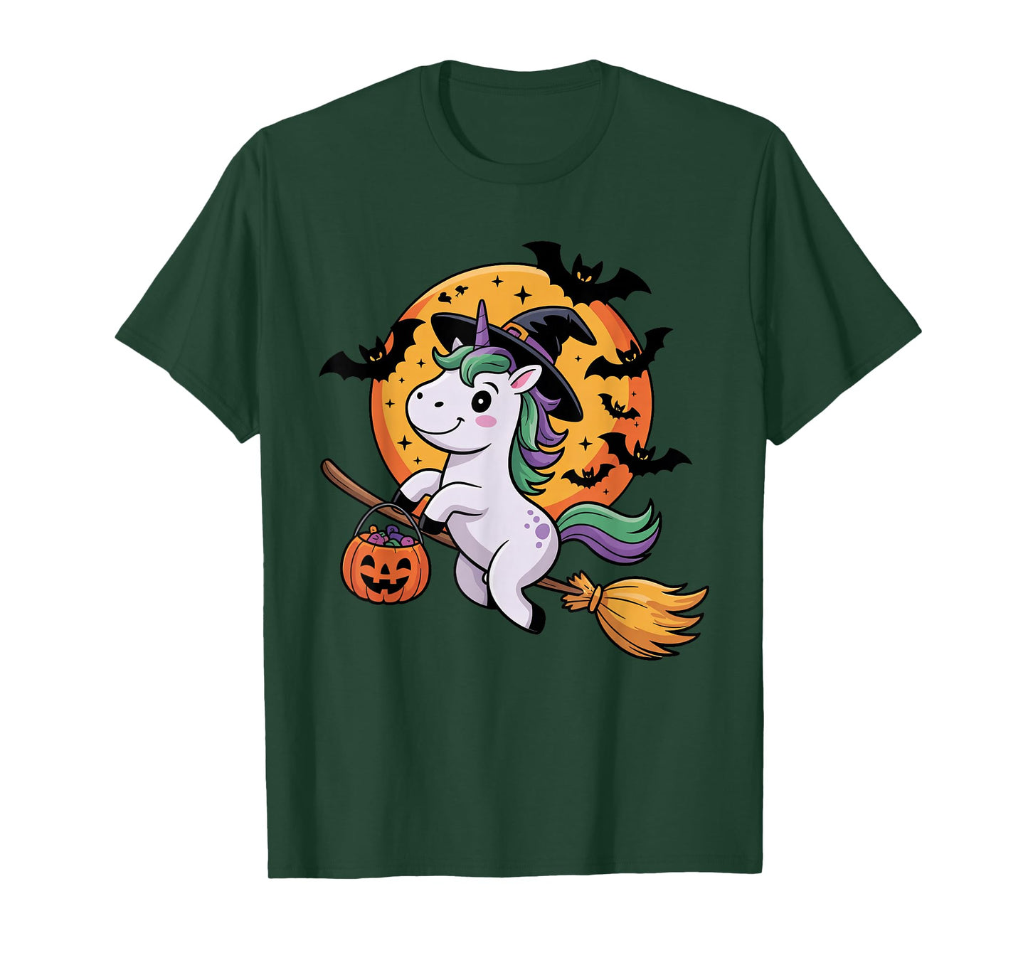 Cute Unicorn Halloween Witch Hat Jack-o-Lantern Candy Bucket T-Shirt