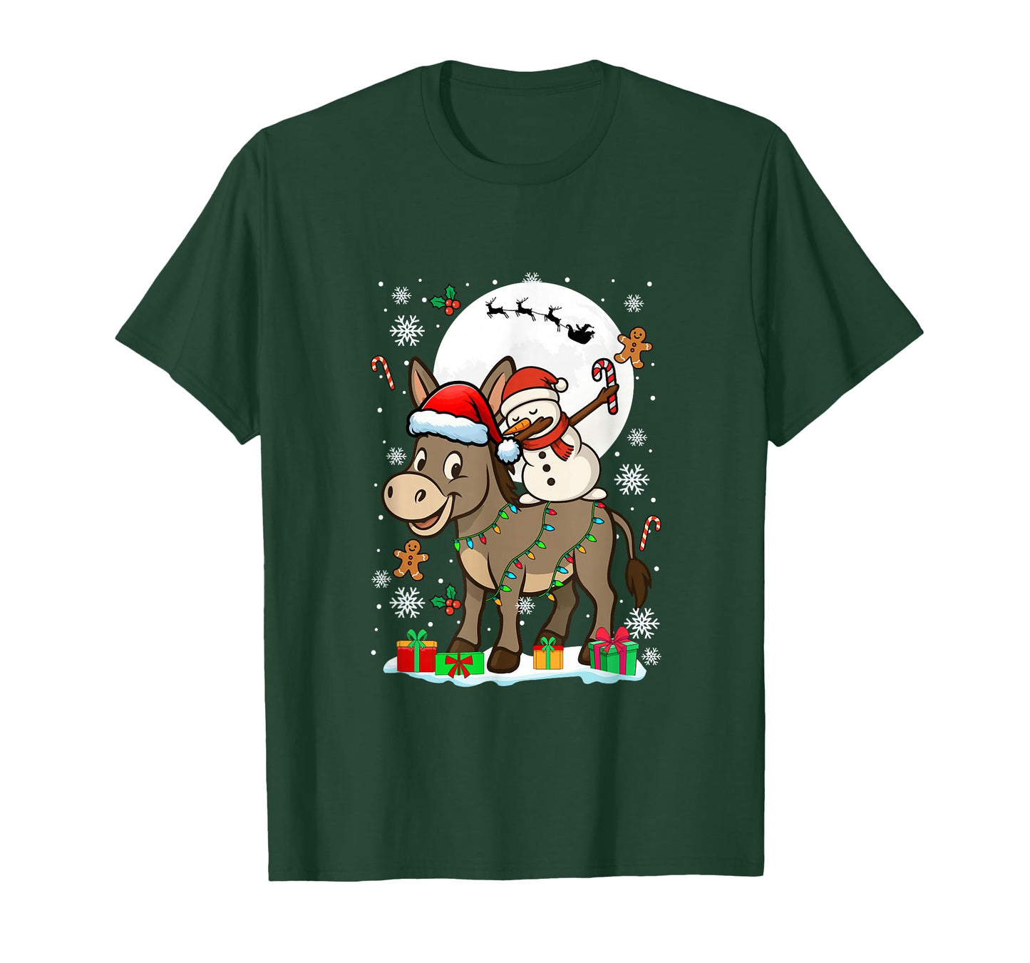 Dabbing Snowman On Donkey Christmas Santa Colorful Lights T-Shirt