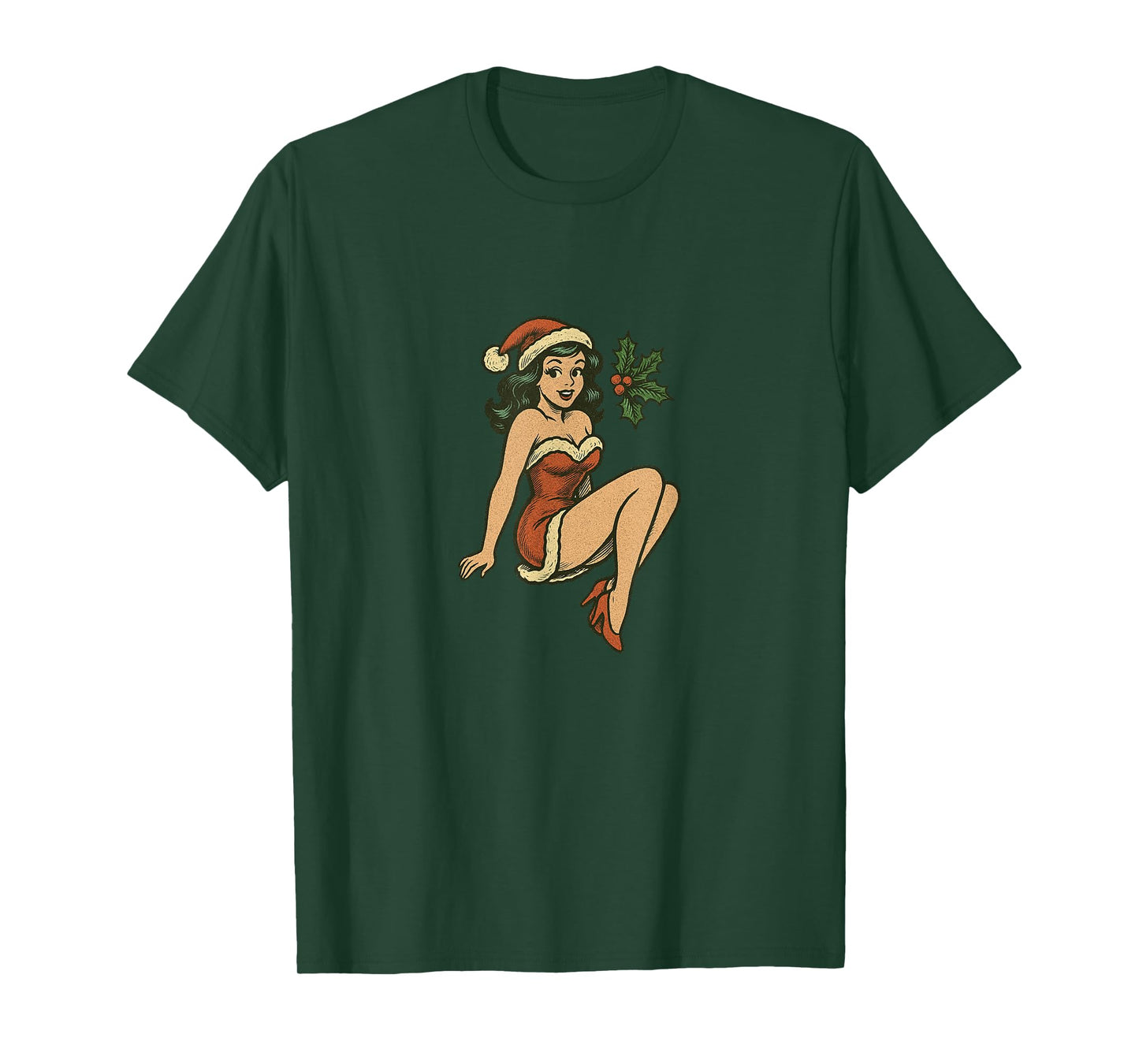 Vintage Merry Christmas Pinup Girl Holiday Retro Art T-Shirt