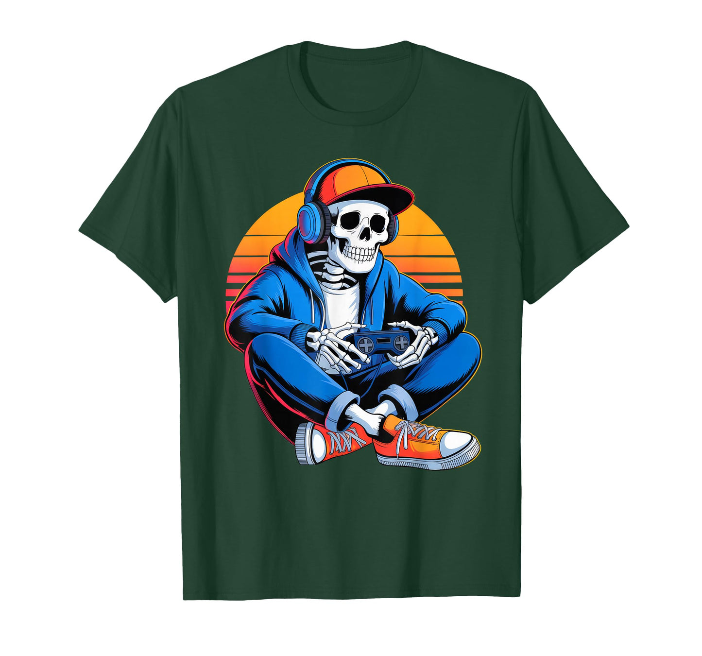 Funny Halloween Boys Men Kids Skeleton Video Gaming Gamer T-Shirt
