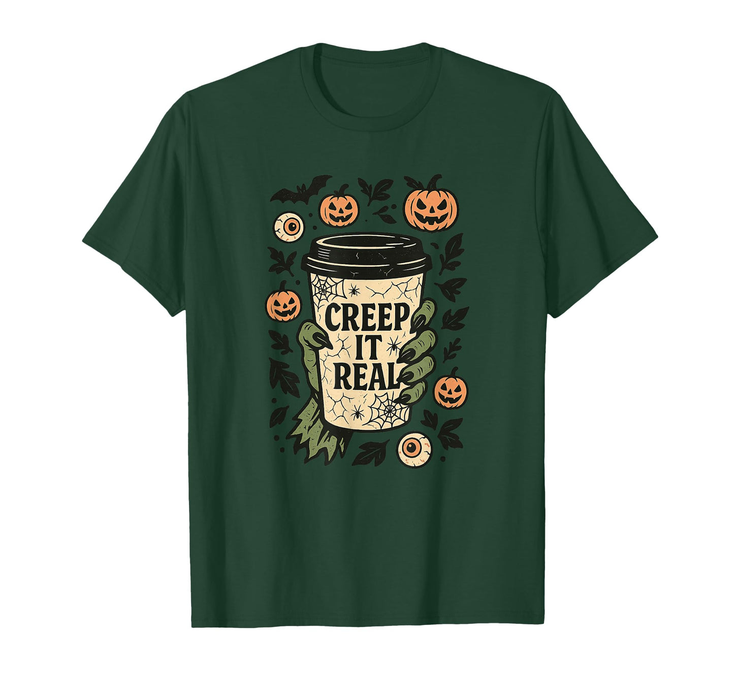 Creep It Real Funny Halloween Coffee Pumpkin Design T-Shirt