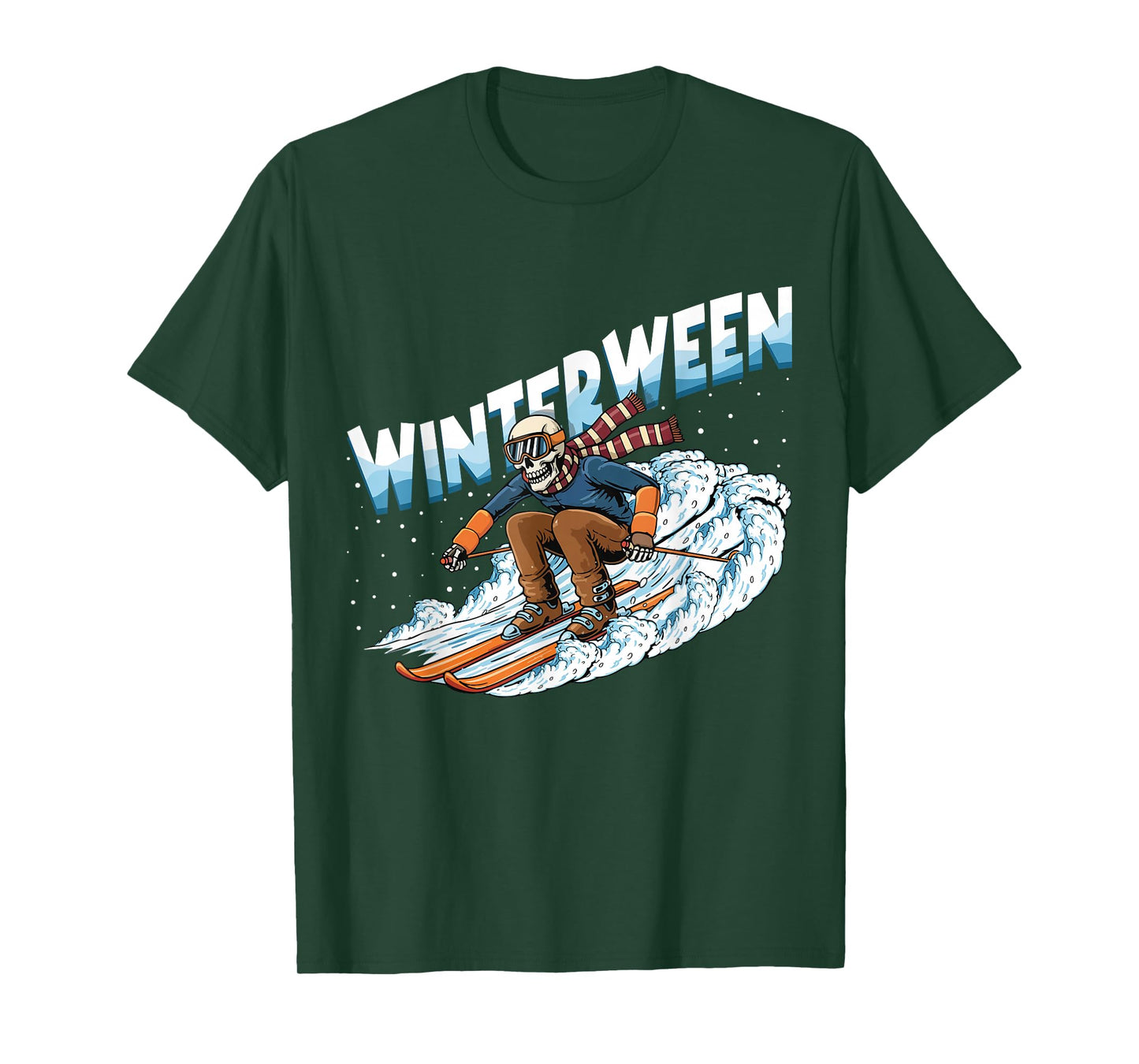 Winterween Winter Halloween Skeleton Skiing T-Shirt