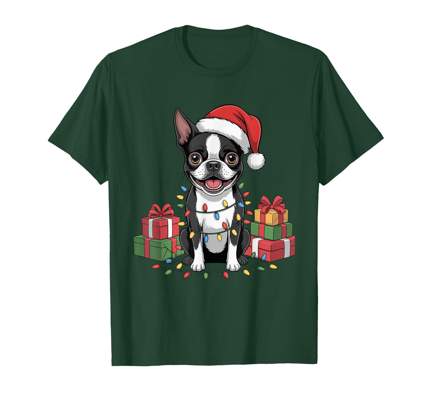Cute Boston Terrier Christmas Design Funny Dog Lover Holiday T-Shirt
