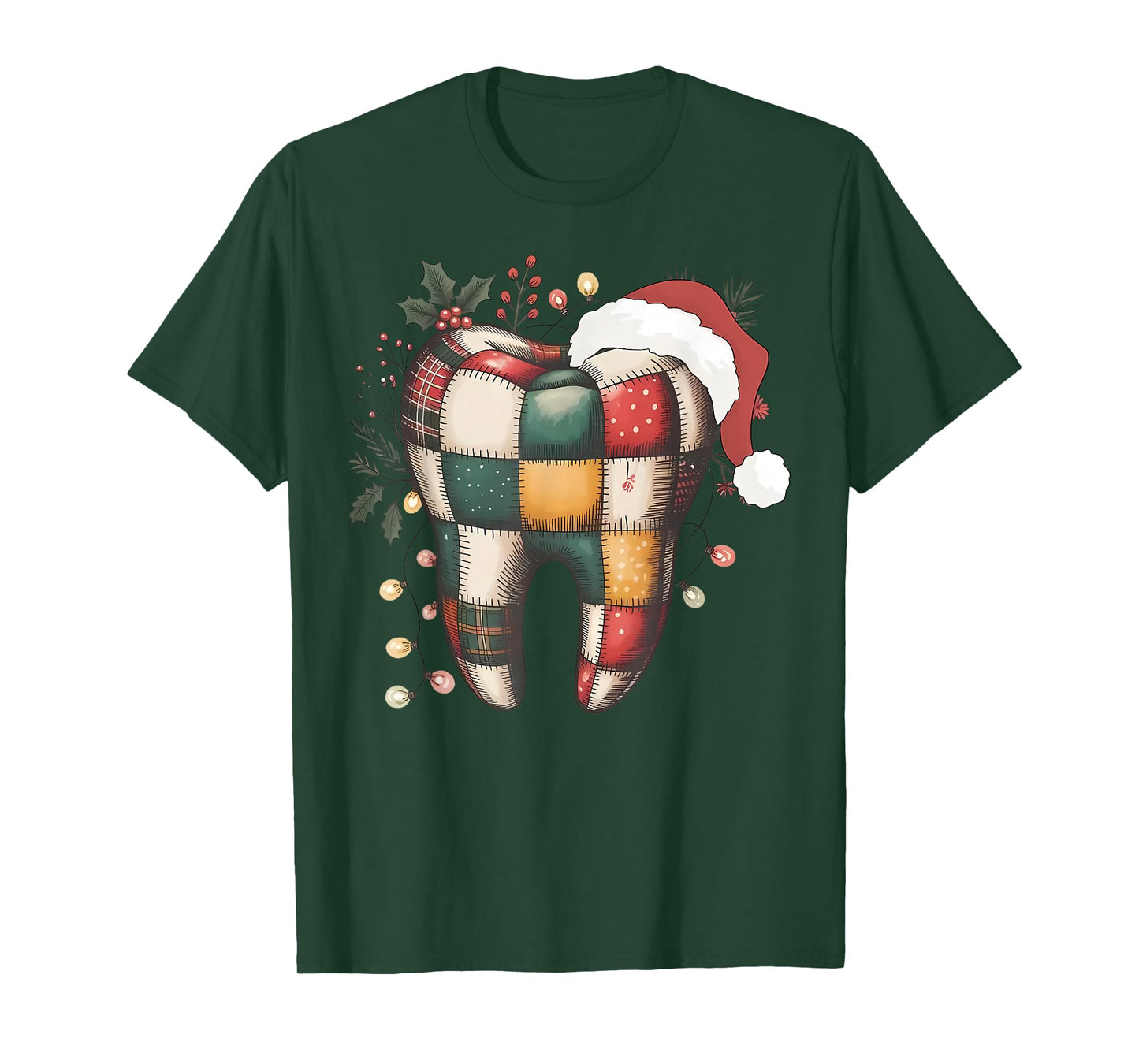 Santa Dental Christmas Tooth Patchwork Dental Hygienist T-Shirt