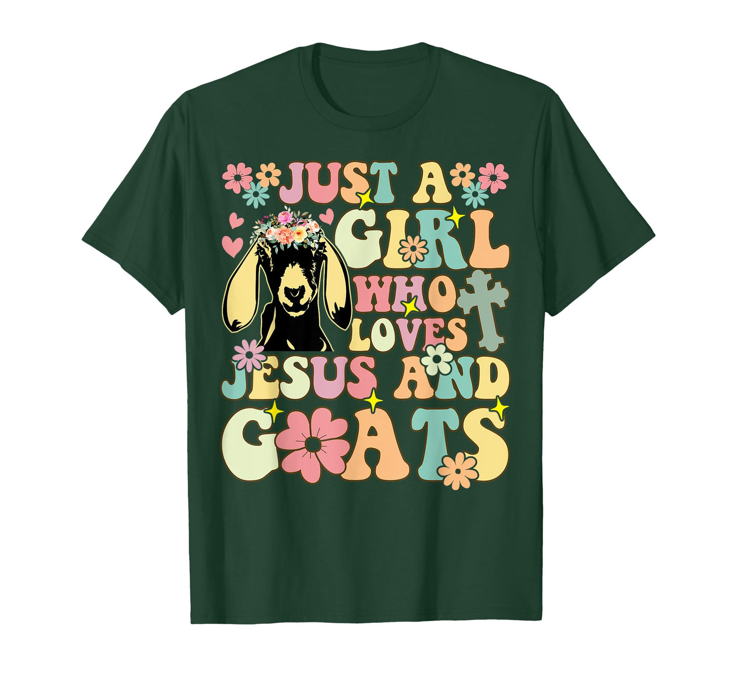Groovy Farmer Farming Just A Girl Who Loves Jesus And Goats T-Shirt