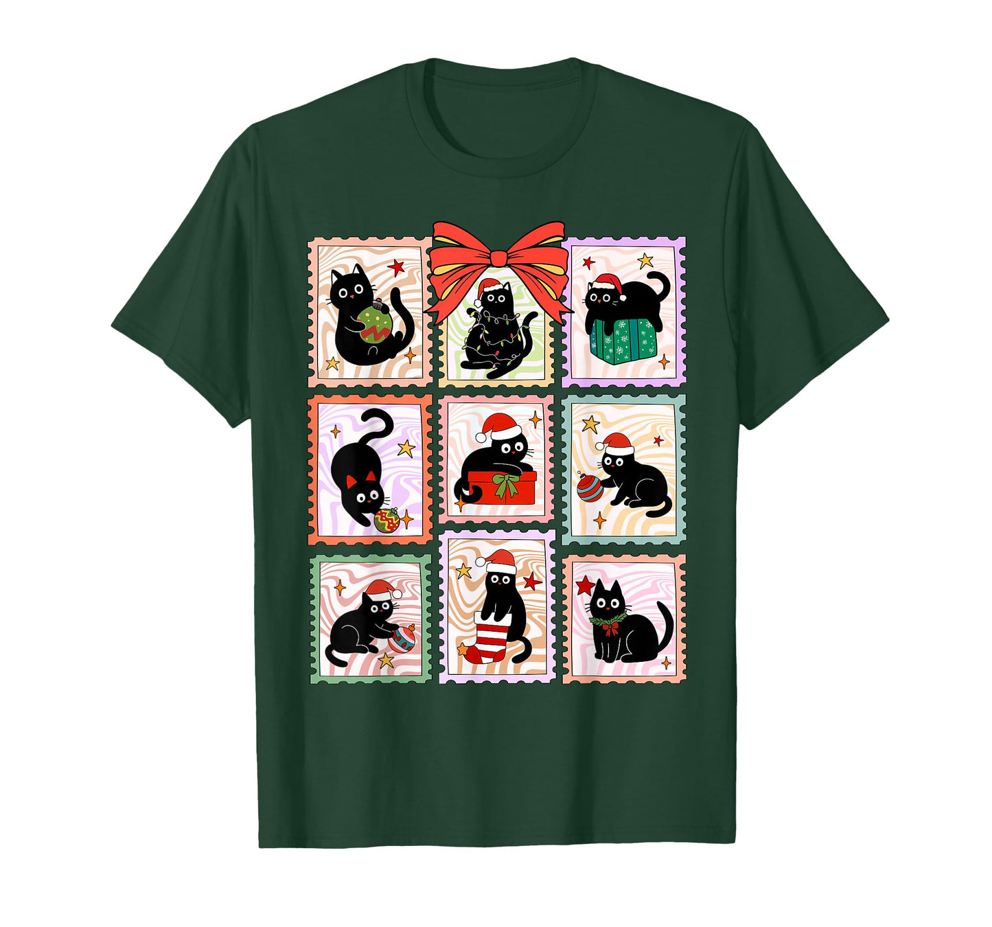 Merry Christmas Black Cat Meowy Funny Santa Hat Women Kids T-Shirt