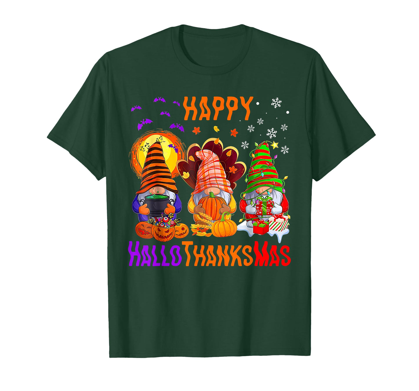 Three Gnomes Halloween Merry Christmas Happy Hallothanksmas T-Shirt
