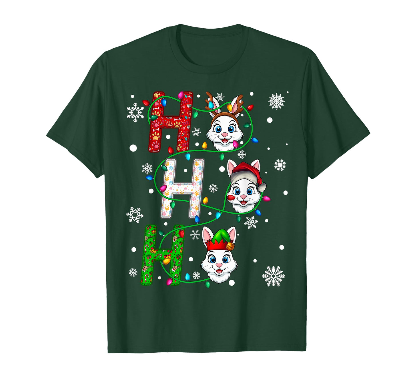 Matching Christmas Santa Hat Ho Ho Ho Bunny Animal Xmas T-Shirt