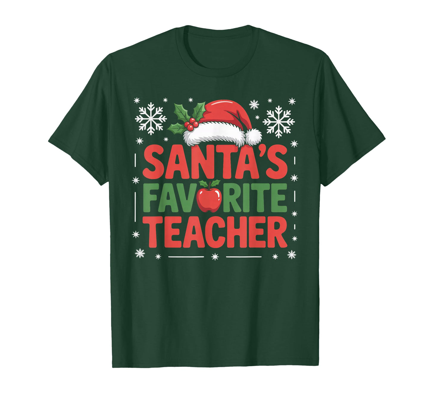 Santa’s Favorite Teacher Holiday Apple & Santa Hat Christmas T-Shirt