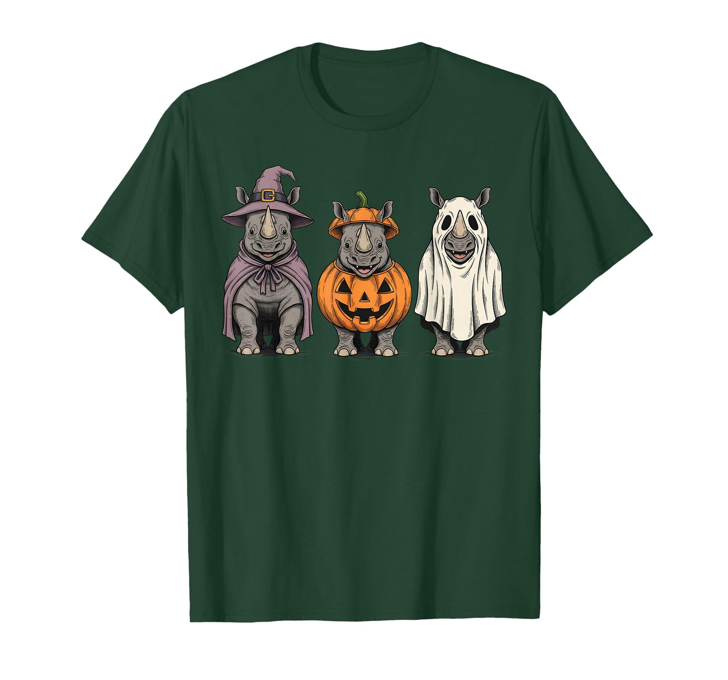 Spooky Ghost Rhino Pumpkin Halloween Safari Animal T-Shirt