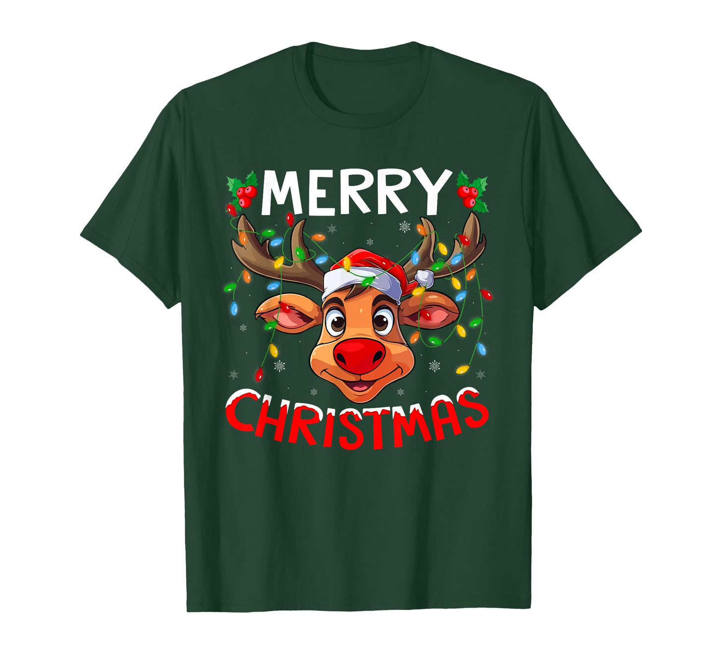 Xmas Family Lights Santa Hat Reindeer Merry Christmas T-Shirt