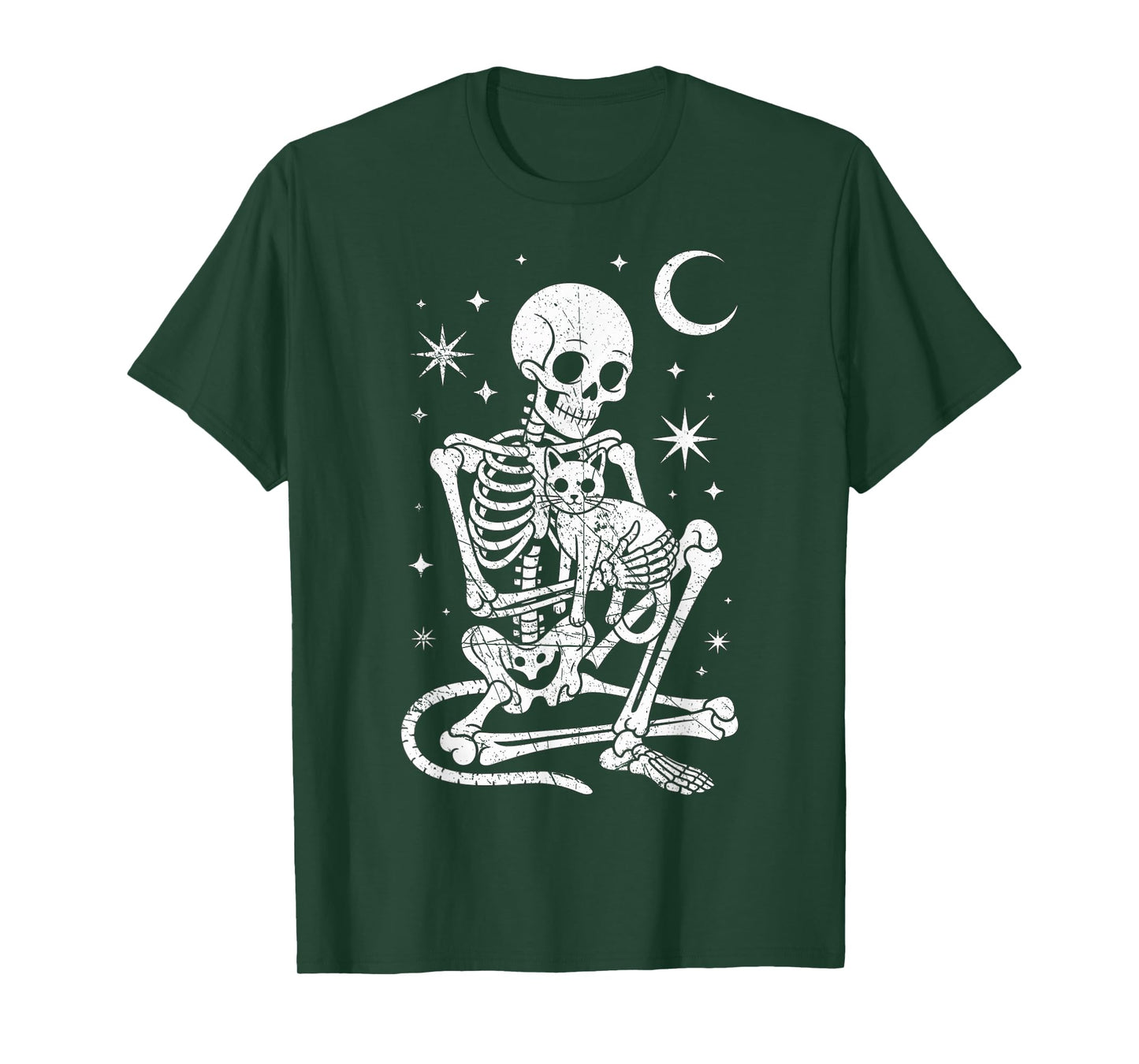 Skeleton Holding A Cat Funny Lazy Halloween Costume Skull T-Shirt