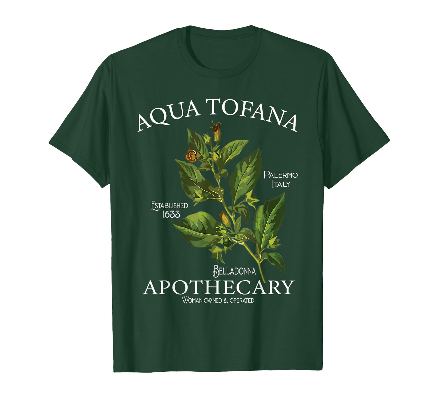 Funny Belladonna Feminist Aqua Tofana Apothecary Black Vintage Classic Floral Botany True Crime T-Shirt, Unisex-Adults, Short Sleeve, T-Shirt, Small