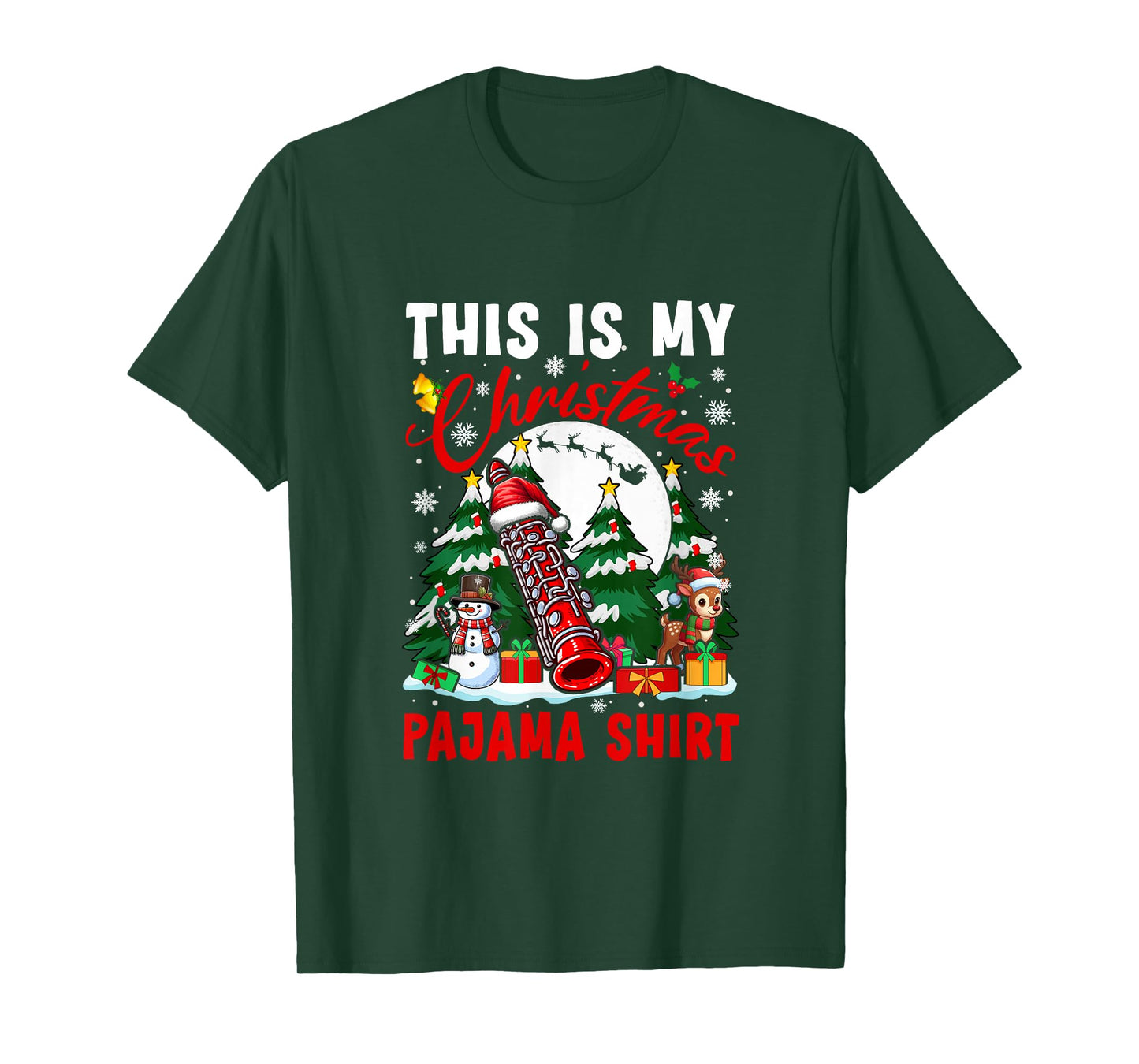 My Christmas Pajama Shirt Santa Oboe Snowman Instrument T-Shirt