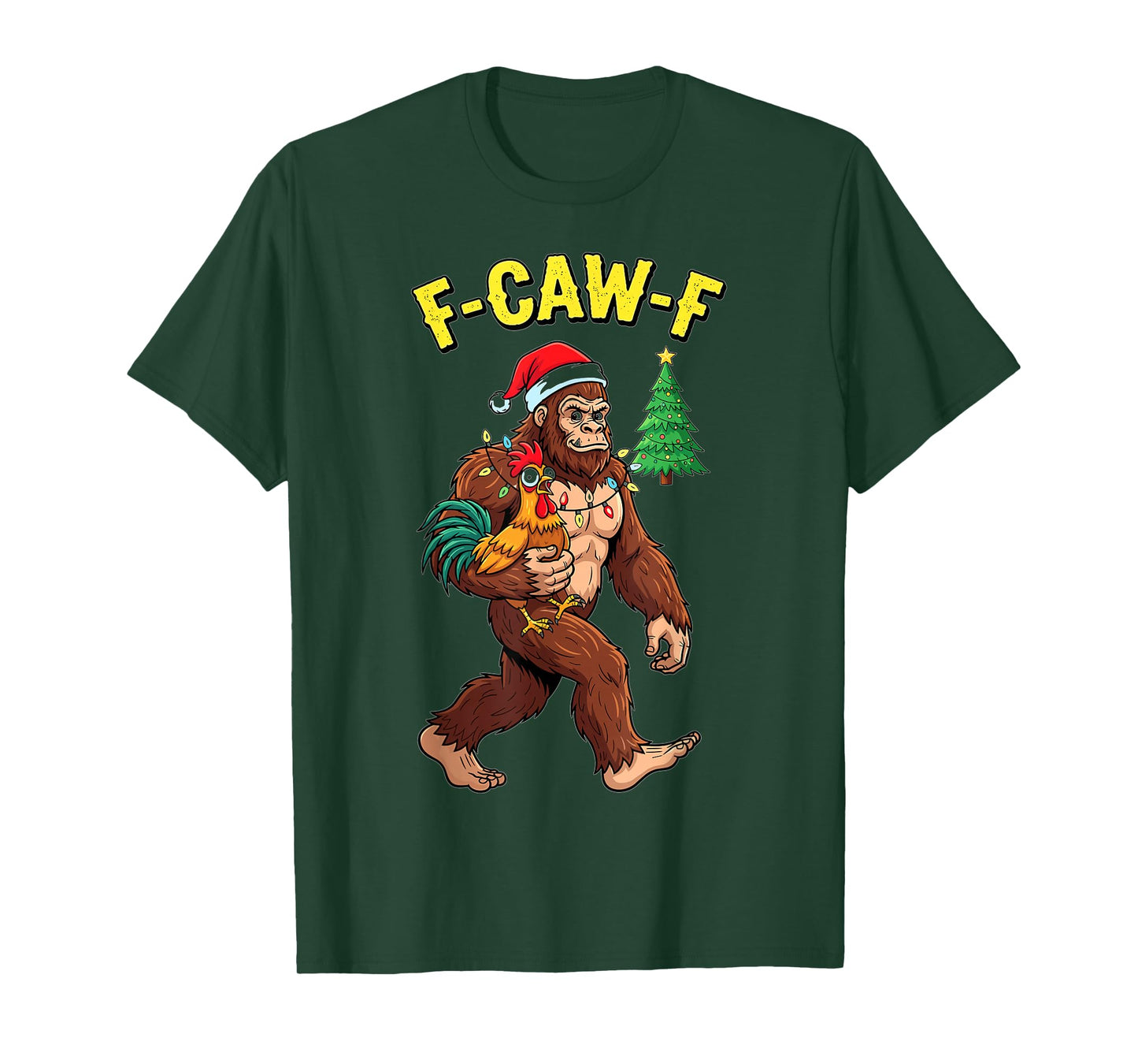 Christmas Bigfoot Chicken Lights Funny Holiday T-Shirt
