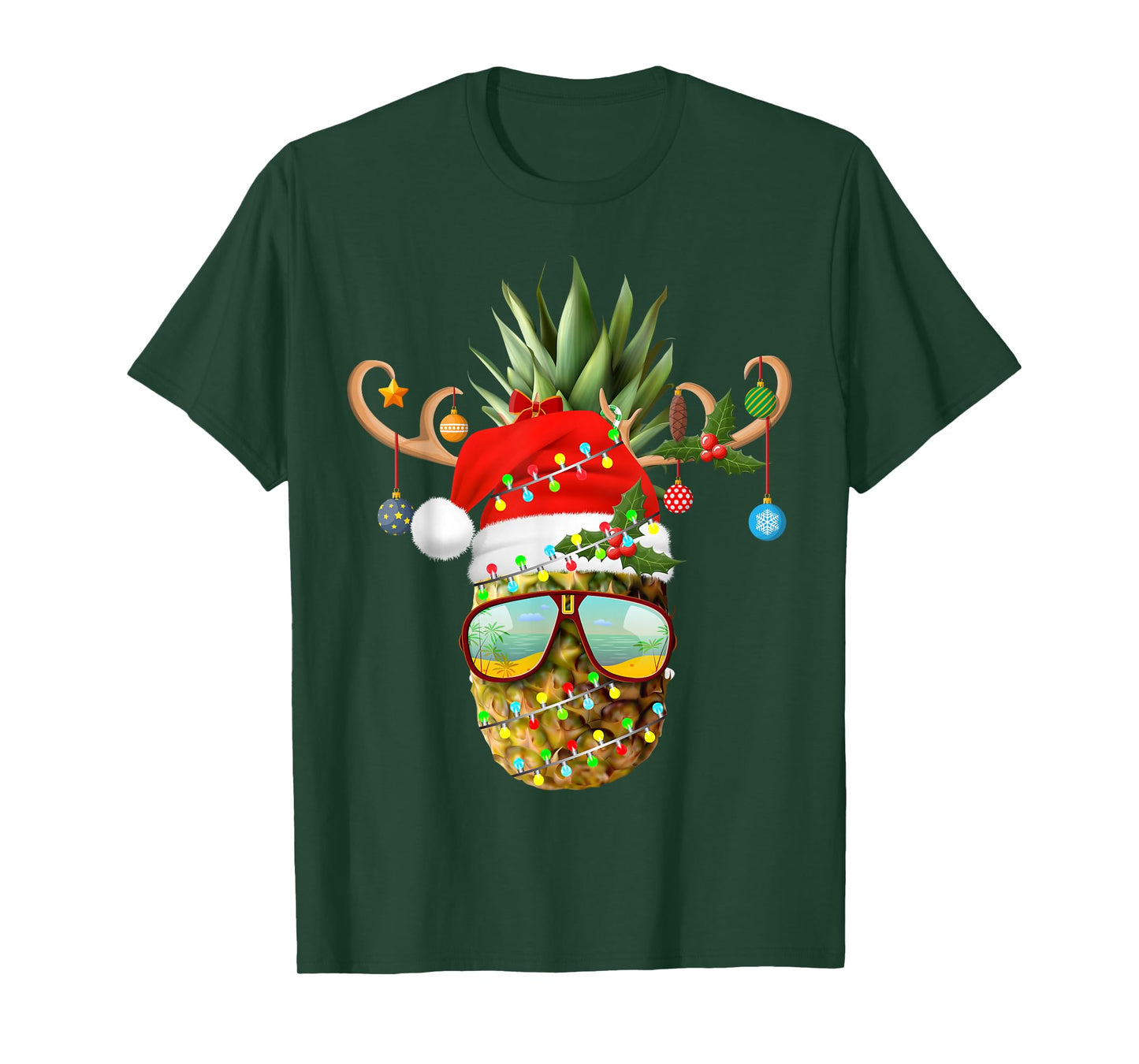 Pineapple Christmas Tree Lights Sunglasses Holiday Xmas T-Shirt
