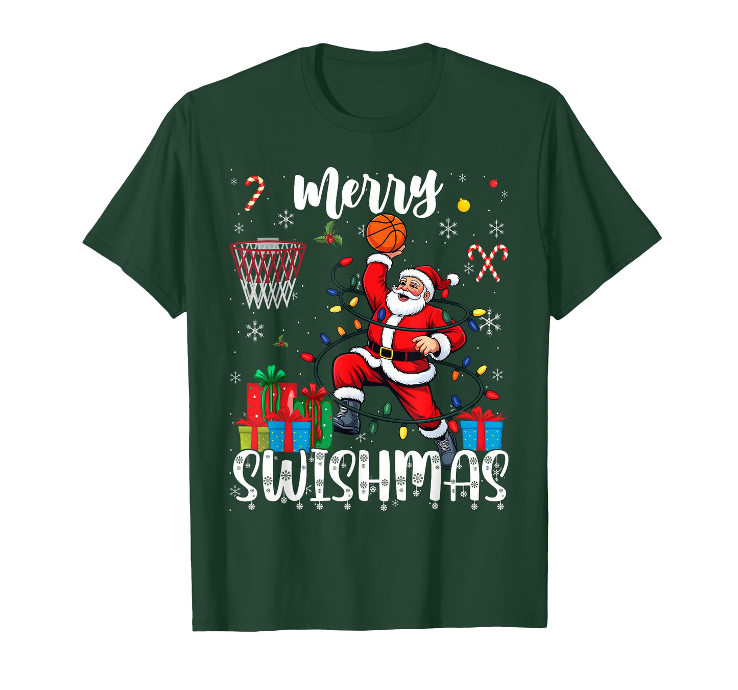 Merry Swishmas Santa Basketball Christmas Pajamas Matching T-Shirt