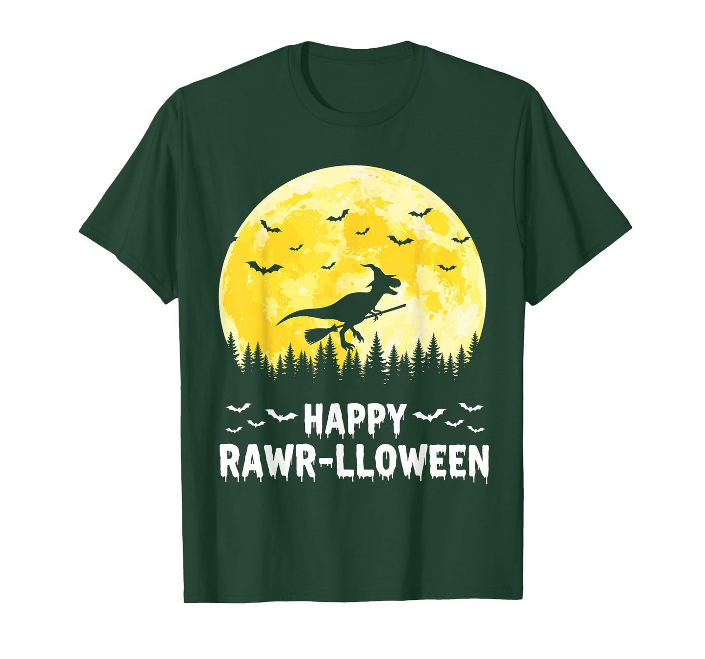 Happy Rawr-lloween Funny Halloween T Rex Flying Witch T-Shirt