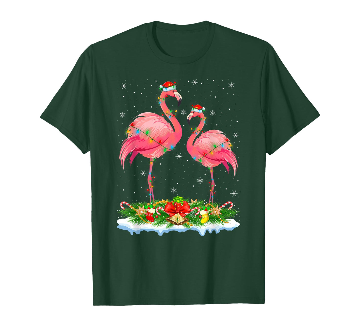 Flamingo Christmas Lights Santa Hat Holiday Tropical Xmas T-Shirt