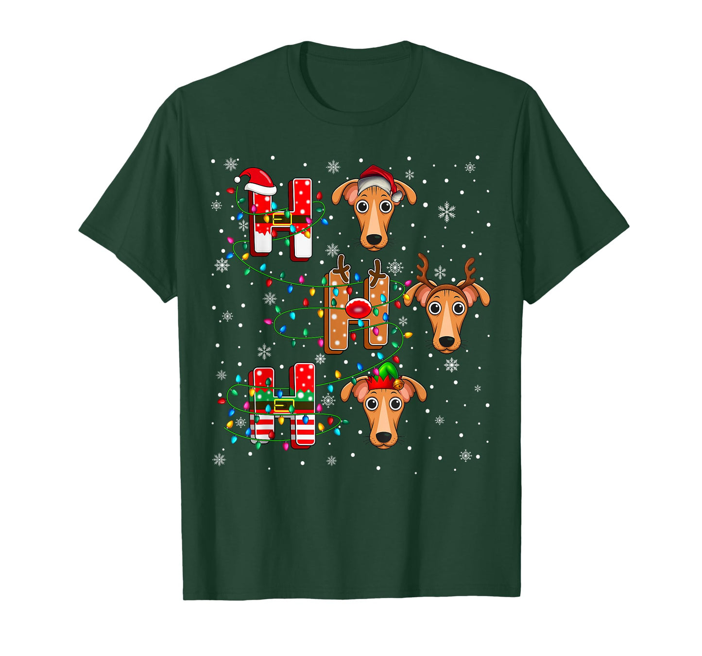 Ho Ho Ho Santa Reindeer Hat Elf Matching Greyhound Dog Xmas T-Shirt