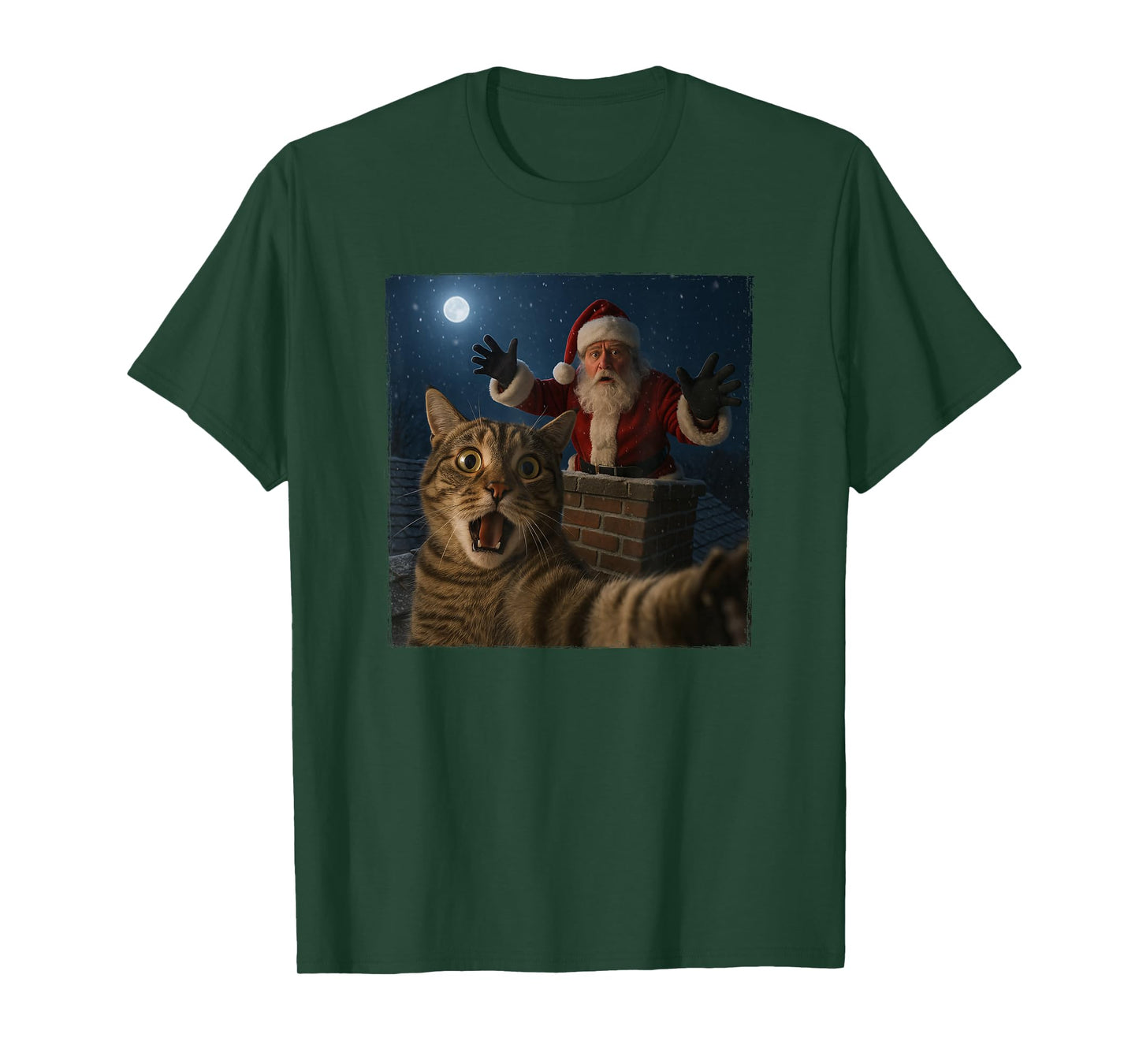 Funny Cat Selfie with Santa in Chimney Christmas T-Shirt