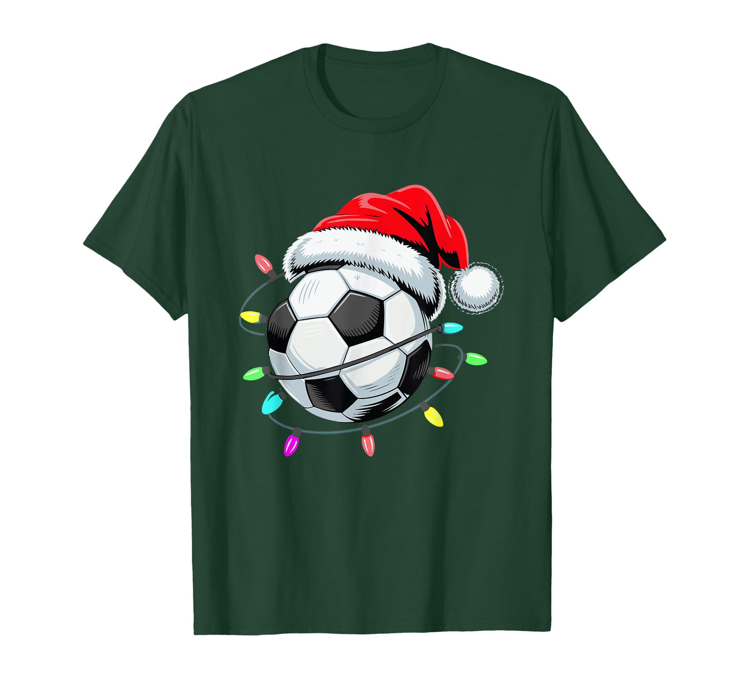 Santa Soccer Ball Christmas Lights Kids Boys Women Men Youth T-Shirt