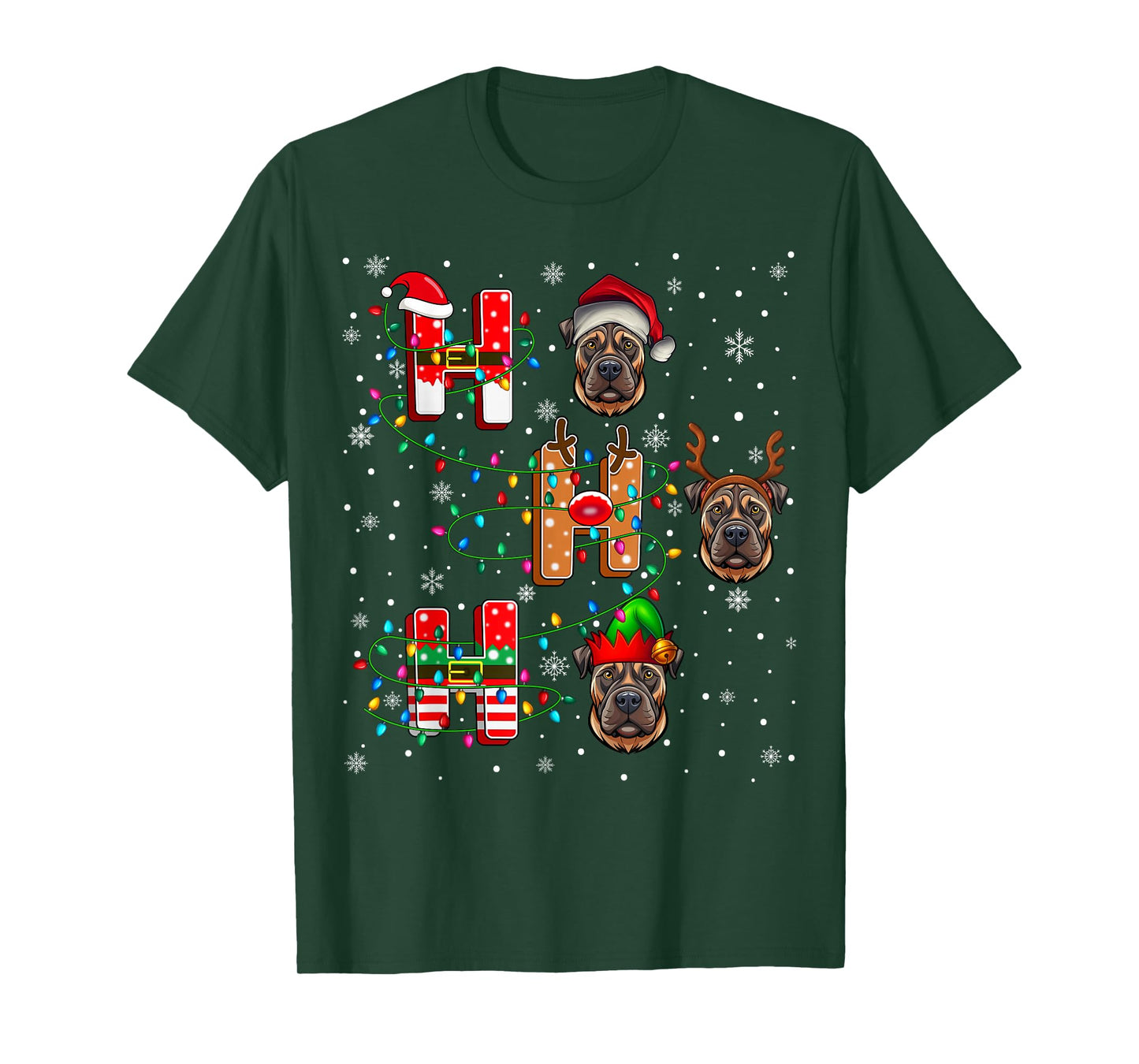 Ho Ho Santa Reindeer Hat Elf Matching Bullmastiff Dog Xmas T-Shirt