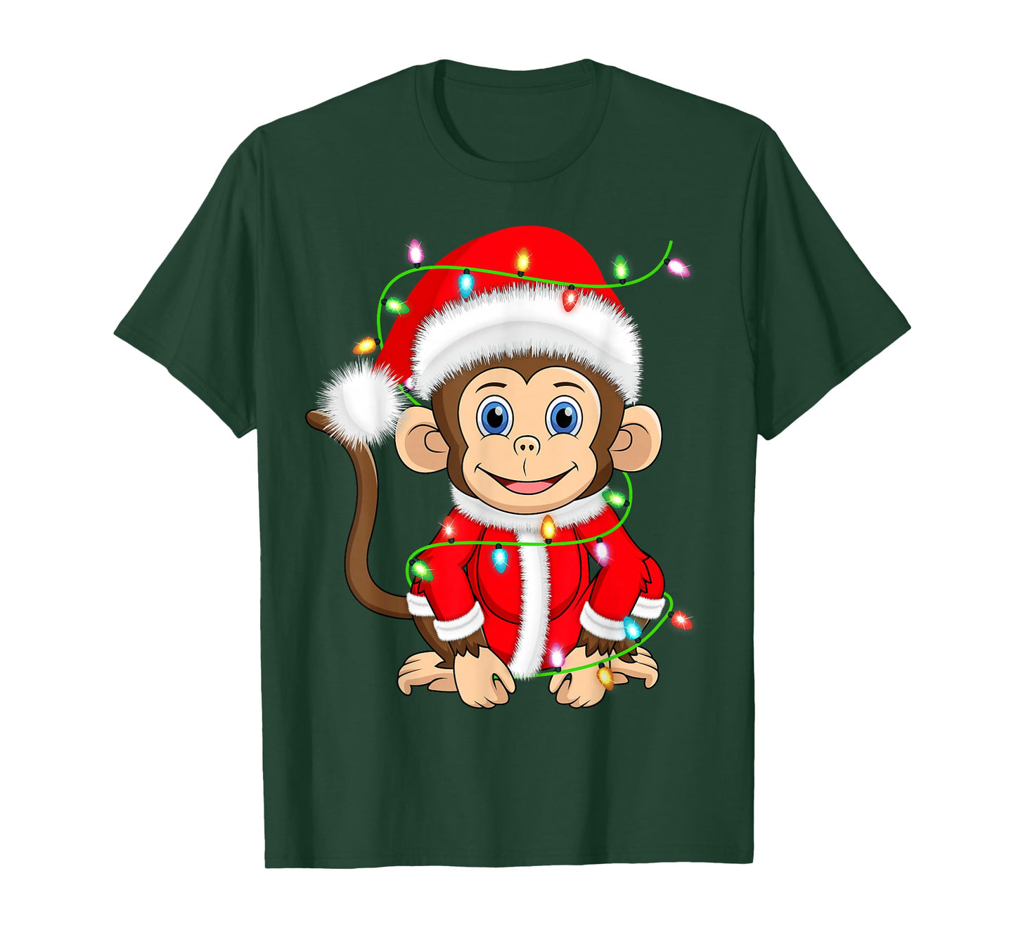 Funny Monkey Christmas Lights Santa Costume Cute Animal Xmas T-Shirt