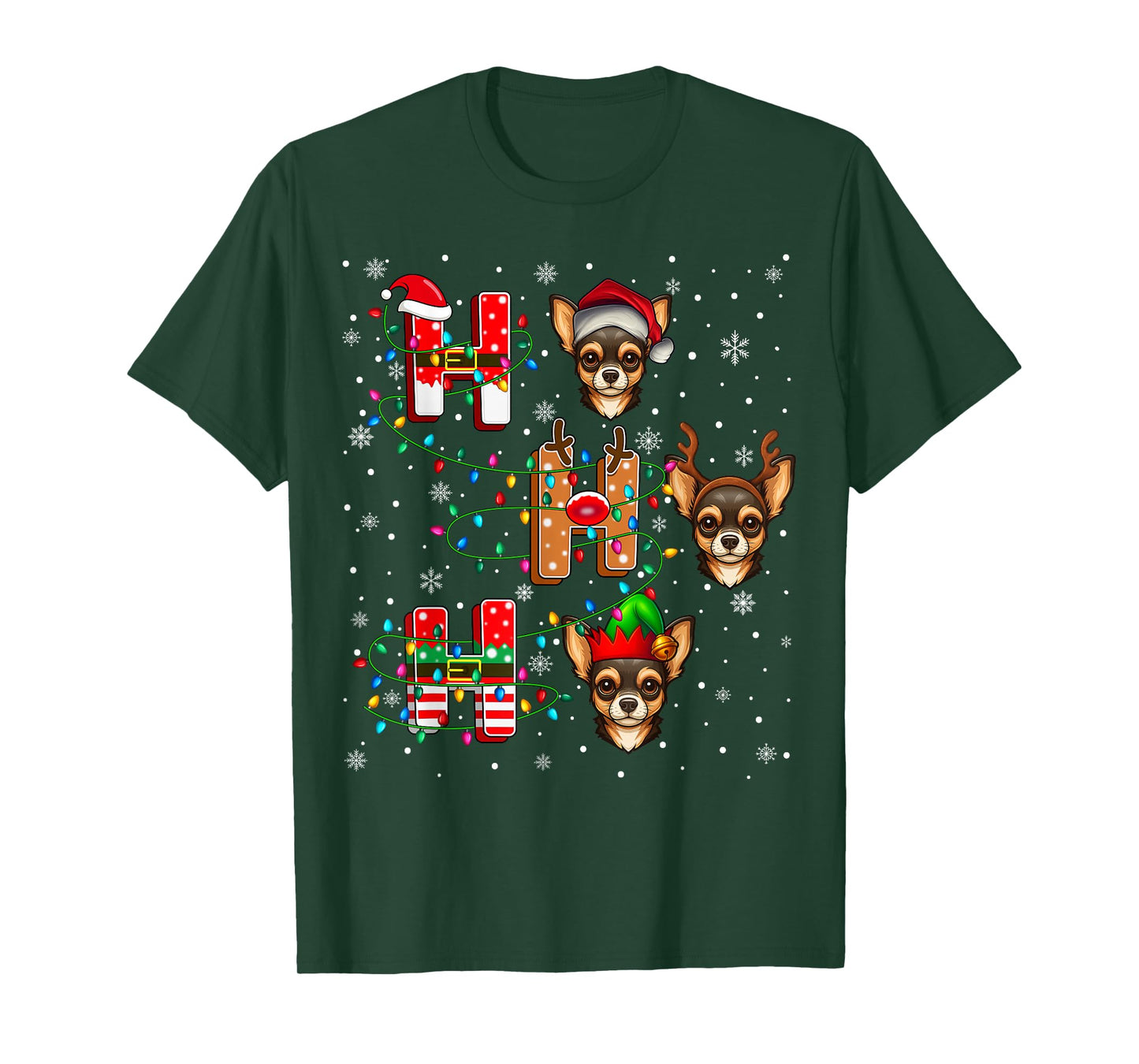 Ho Ho Ho Santa Reindeer Hat Elf Matching Chihuahua Dog Xmas T-Shirt