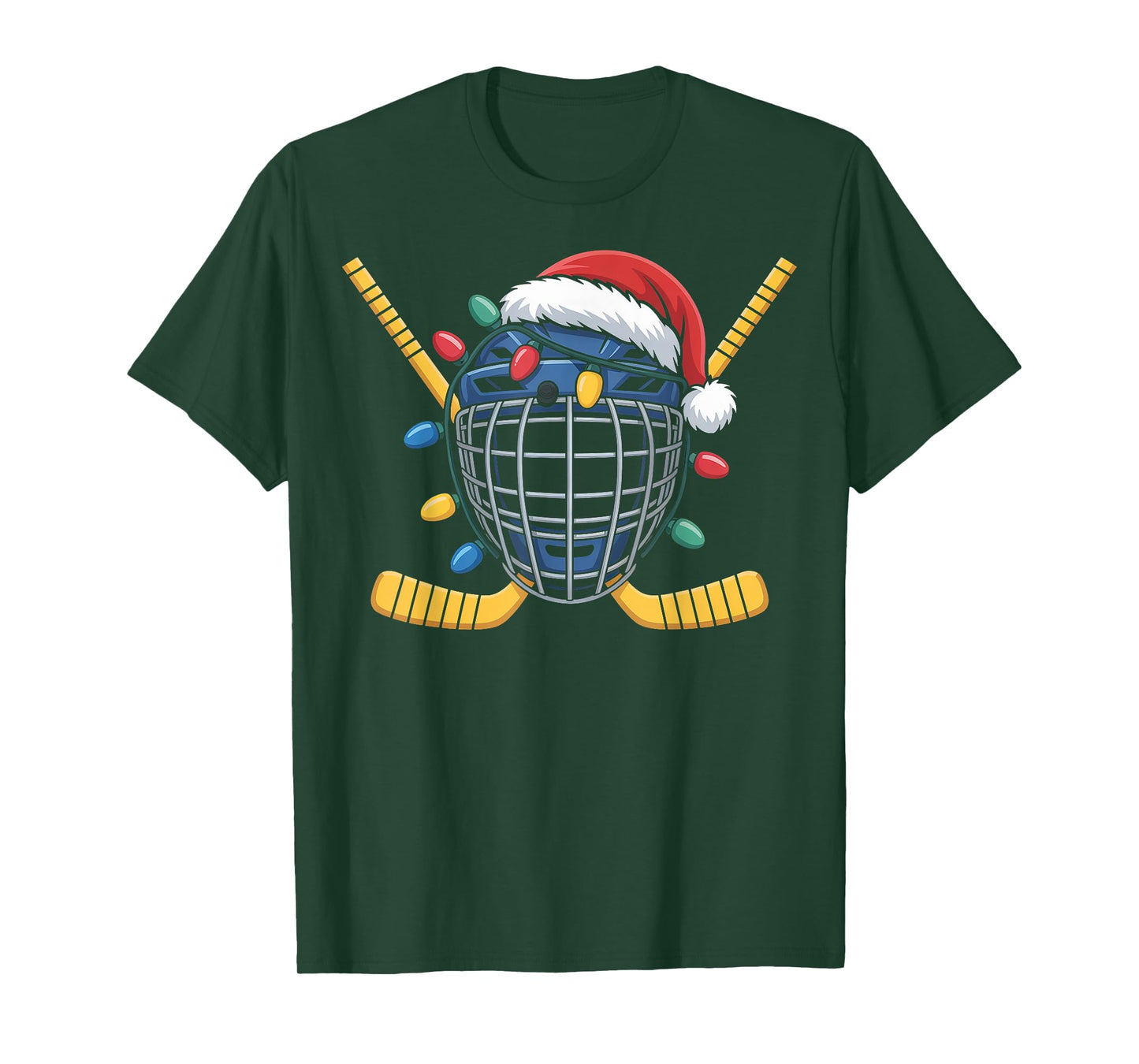 Ice Hockey Goalie Mask Santa Christmas Lights Winter Sports T-Shirt