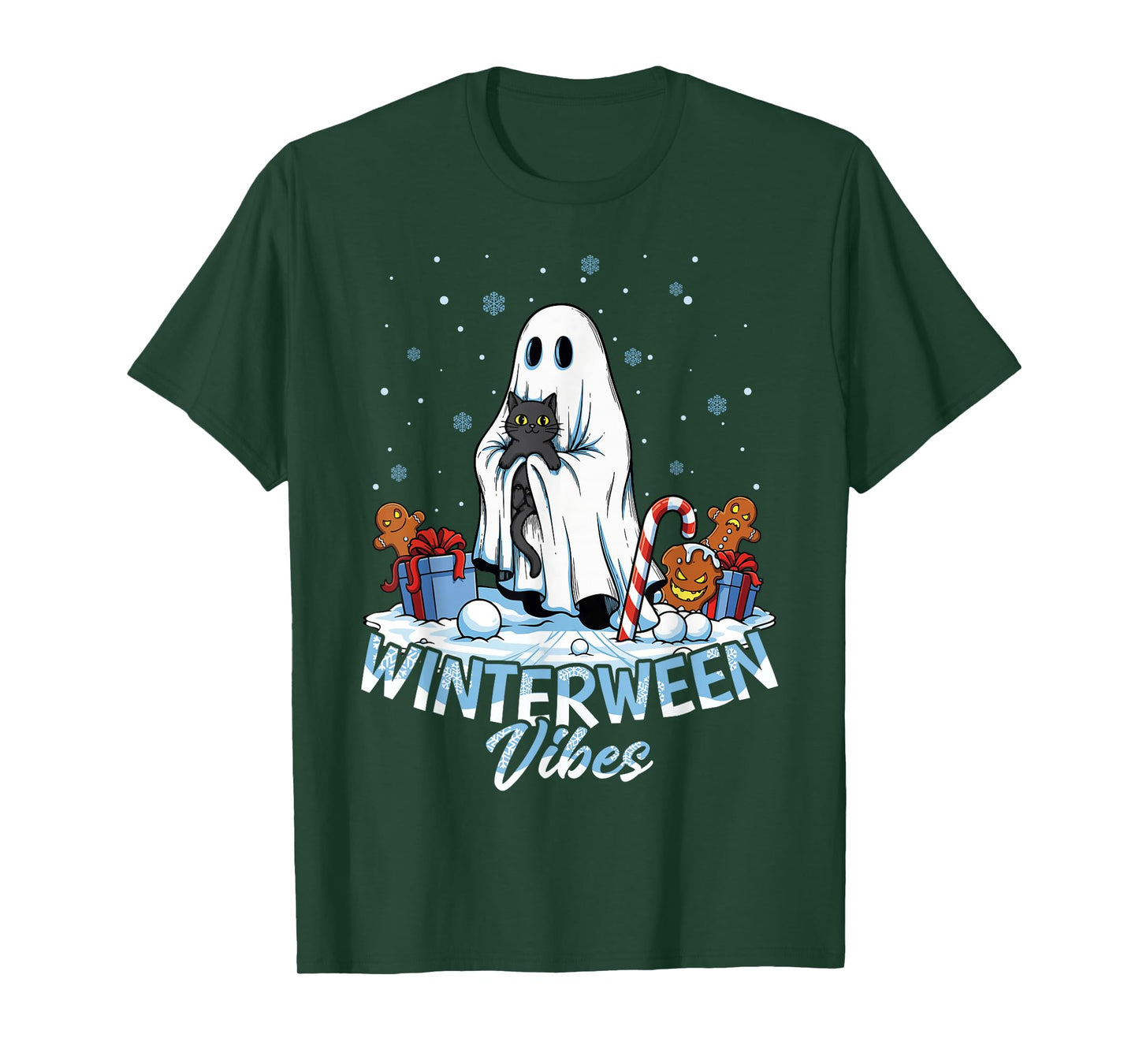 Winterween Vibes Christmas Spooky Ghost Winter Halloween T-Shirt