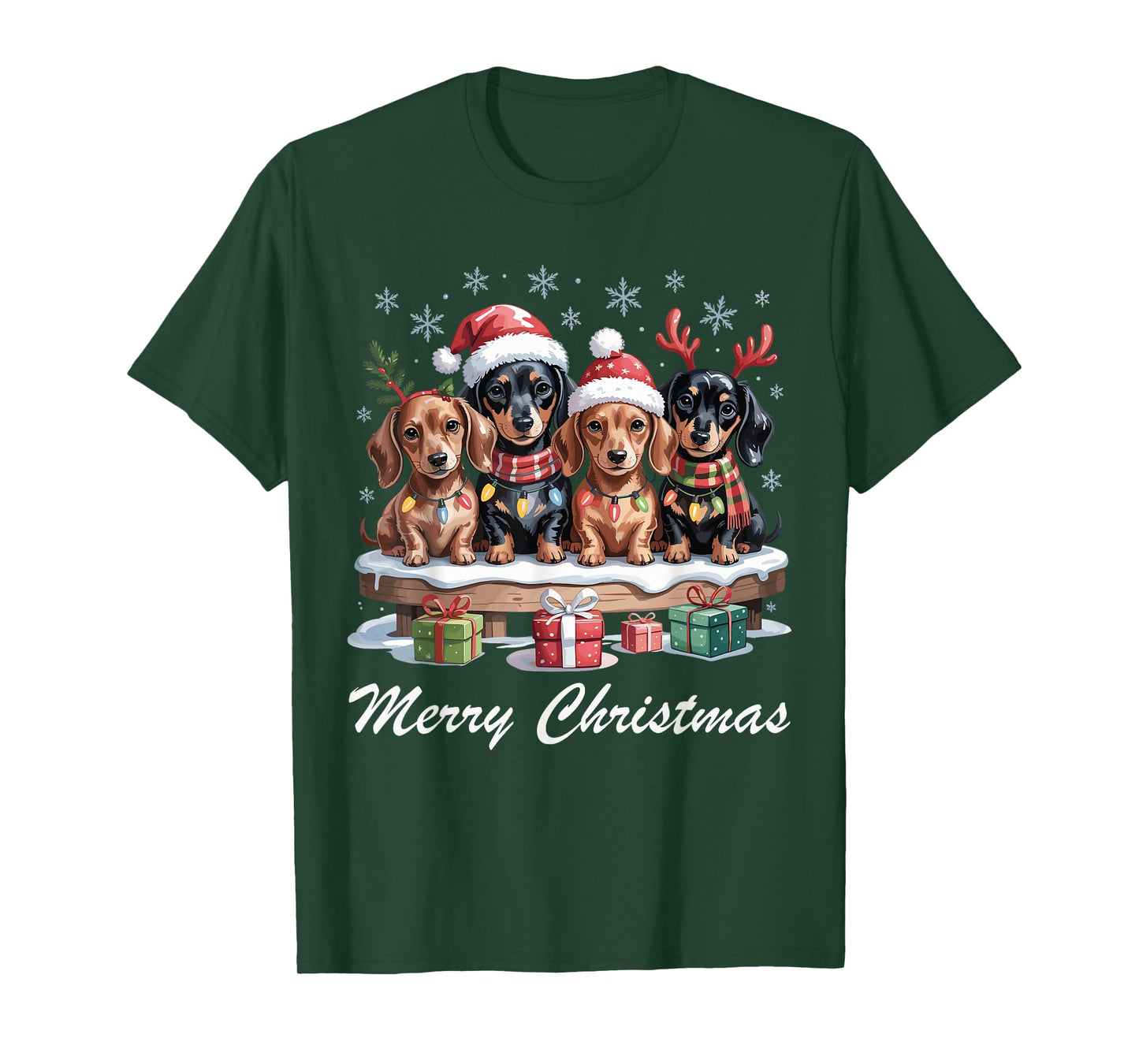 Dachshund Merry Christmas Funny Dog Lovers Holiday Pajama T-Shirt