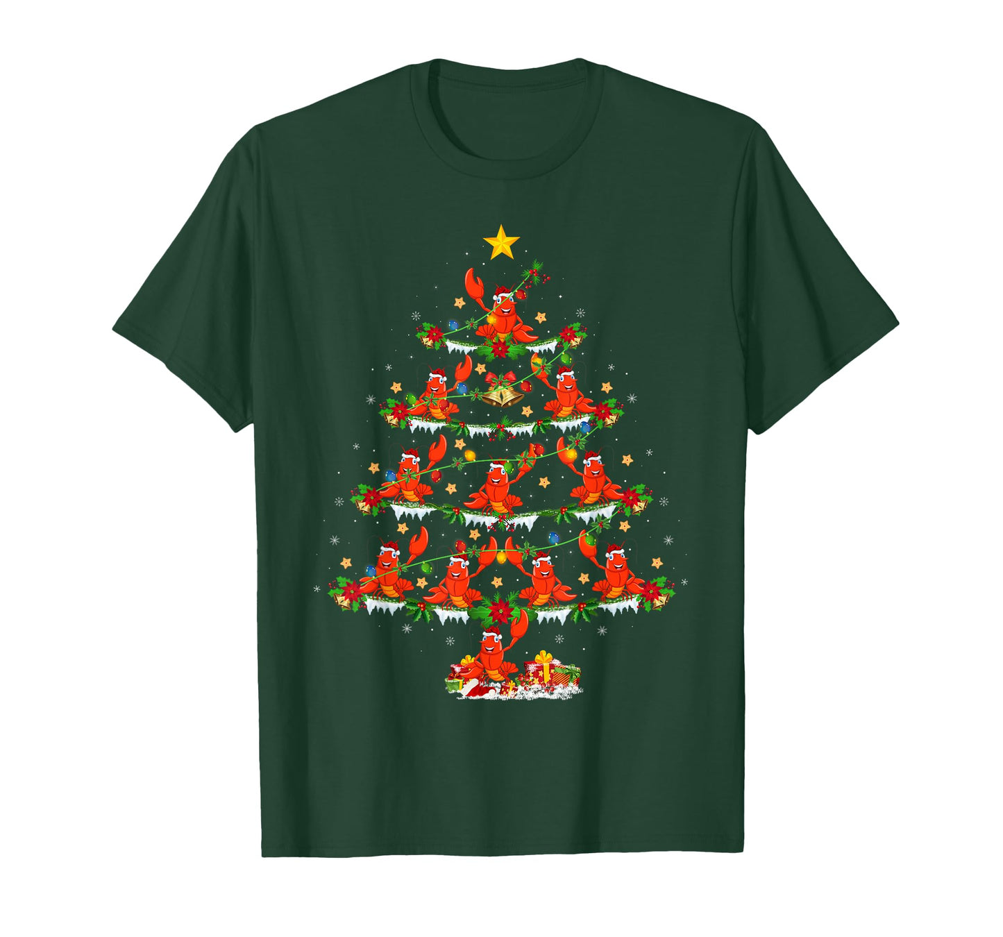 Lobster Christmas Tree Lights Funny Lobster Fish Xmas T-Shirt