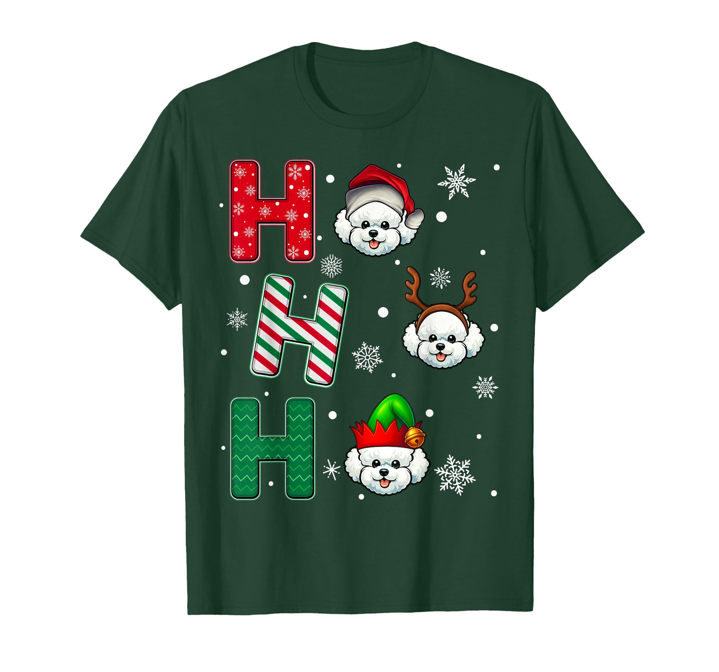Ho Ho Ho Bichon Frise Dog Matching Christmas Santa Elf Xmas T-Shirt