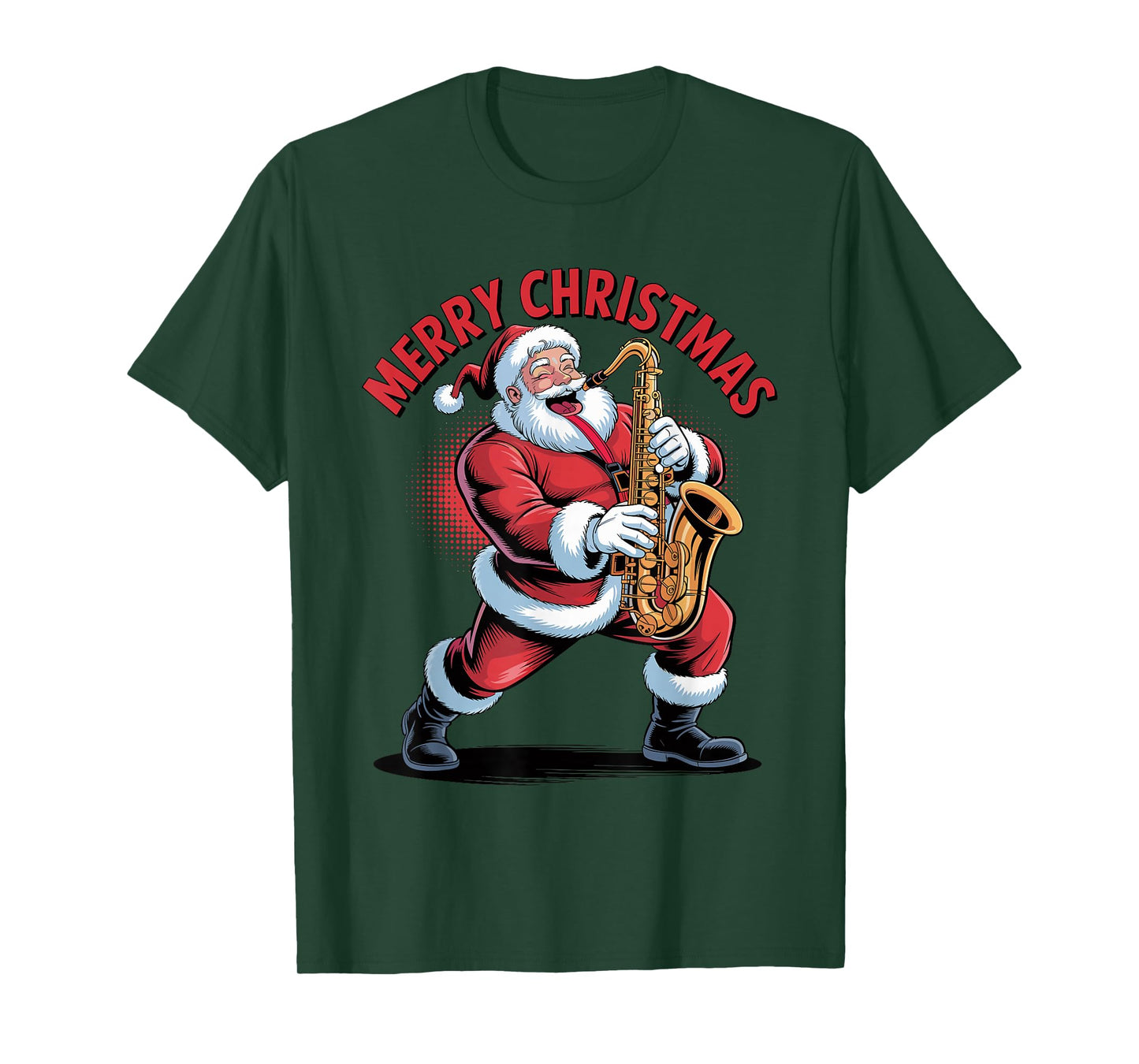 Santa Playing Saxophone Funny Holiday Christmas Xmas Pajama T-Shirt