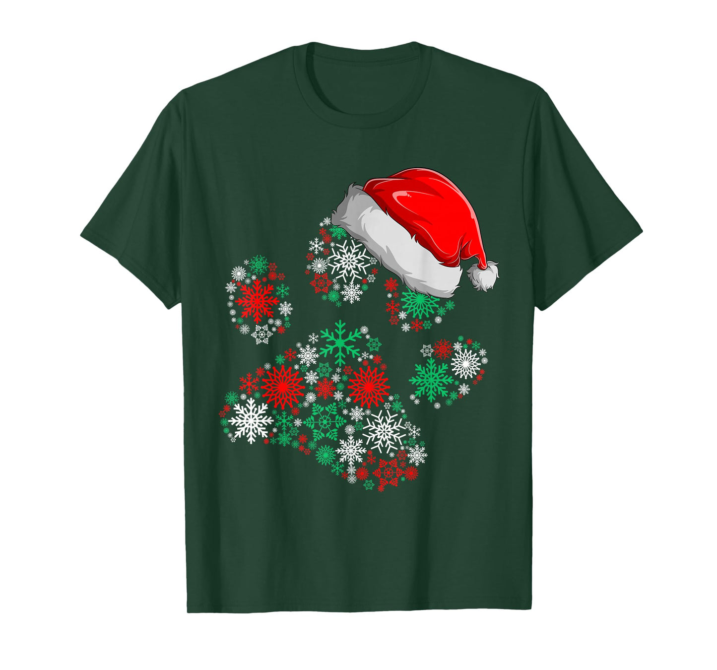 Snowflakes Dog Paw Santa Hat Christmas Dog Lovers Gift T-Shirt