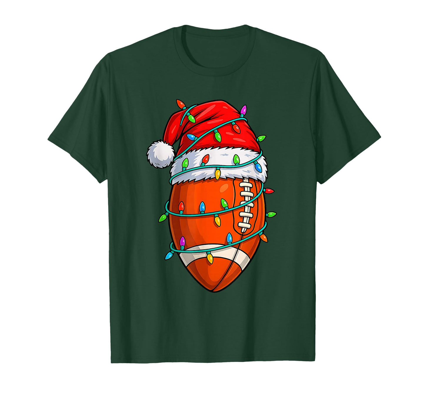 Christmas Football Santa Hat Lights Colorful Funny Player T-Shirt