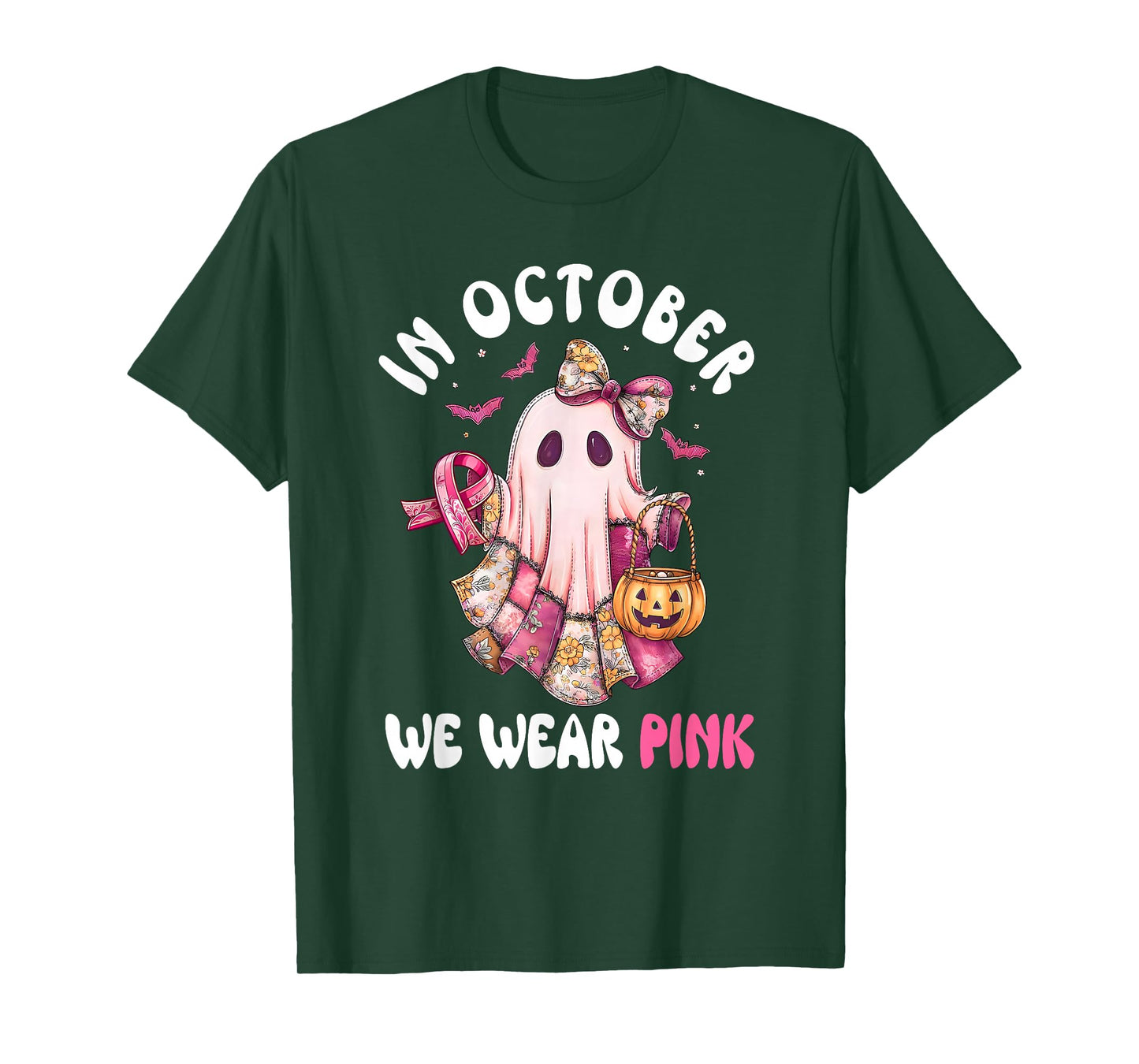 Breast Cancer Womens Halloween Girls in October We Wear Pink T-Shirt