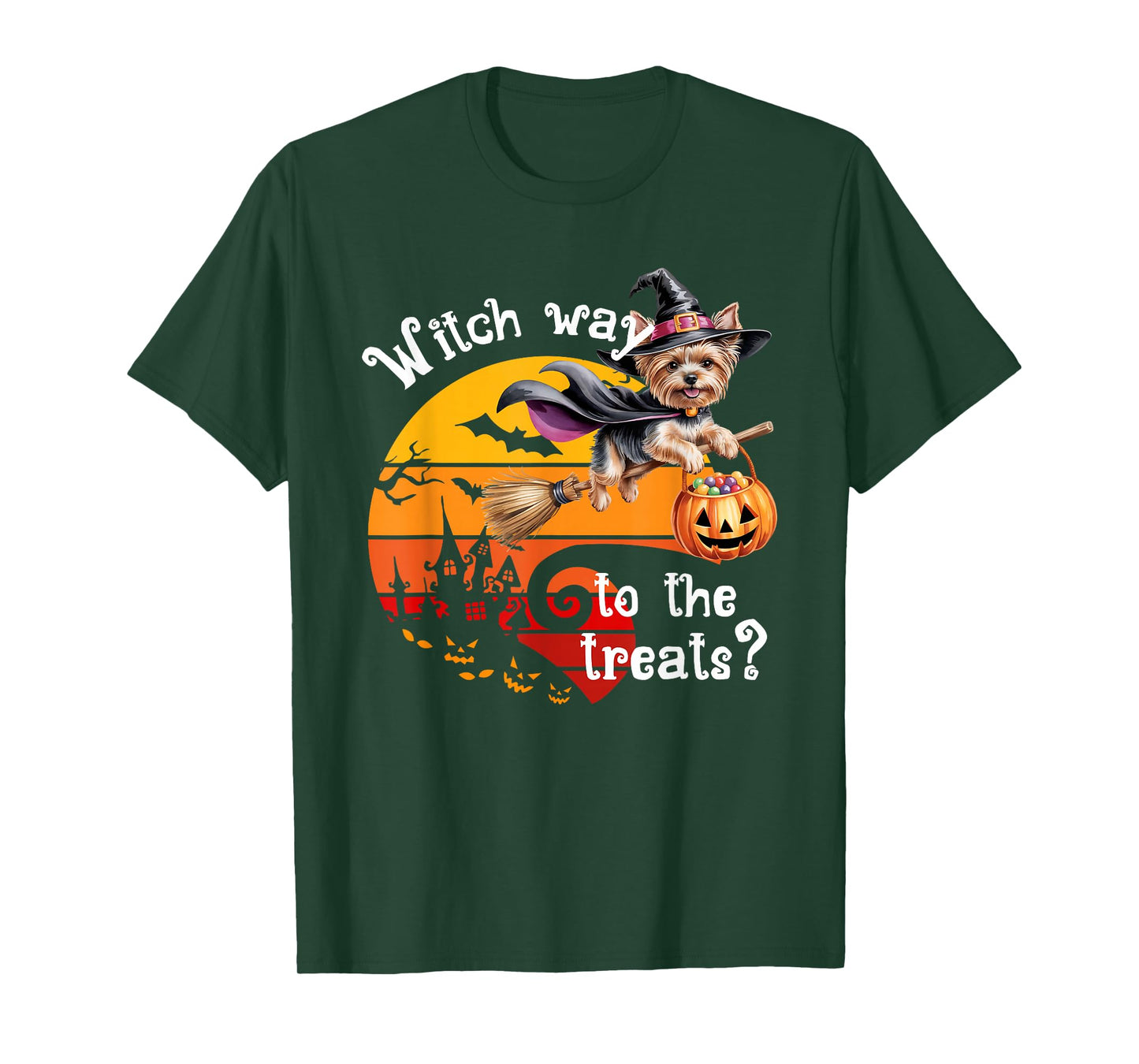 Witch Way to The Treats Cute Halloween Yorkie Dog T-Shirt