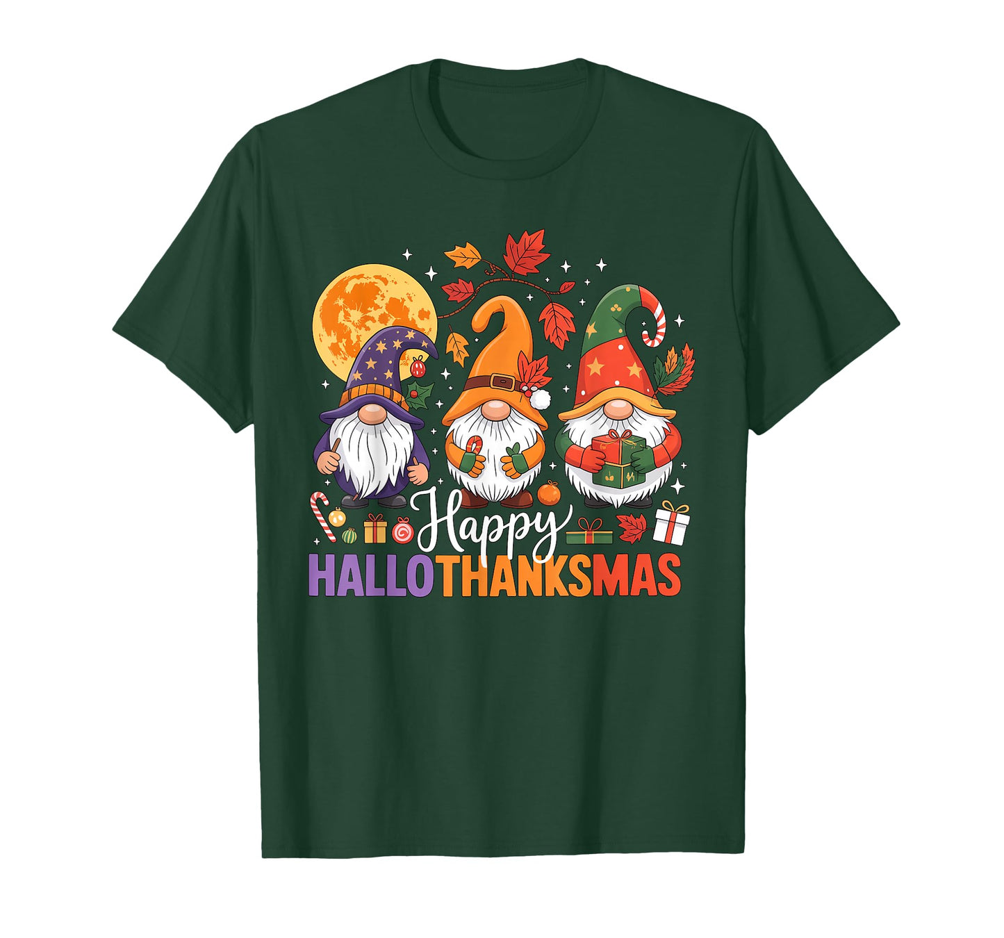 Halloween Thanksgiving Christmas Happy HalloThanksMas Gnomes T-Shirt