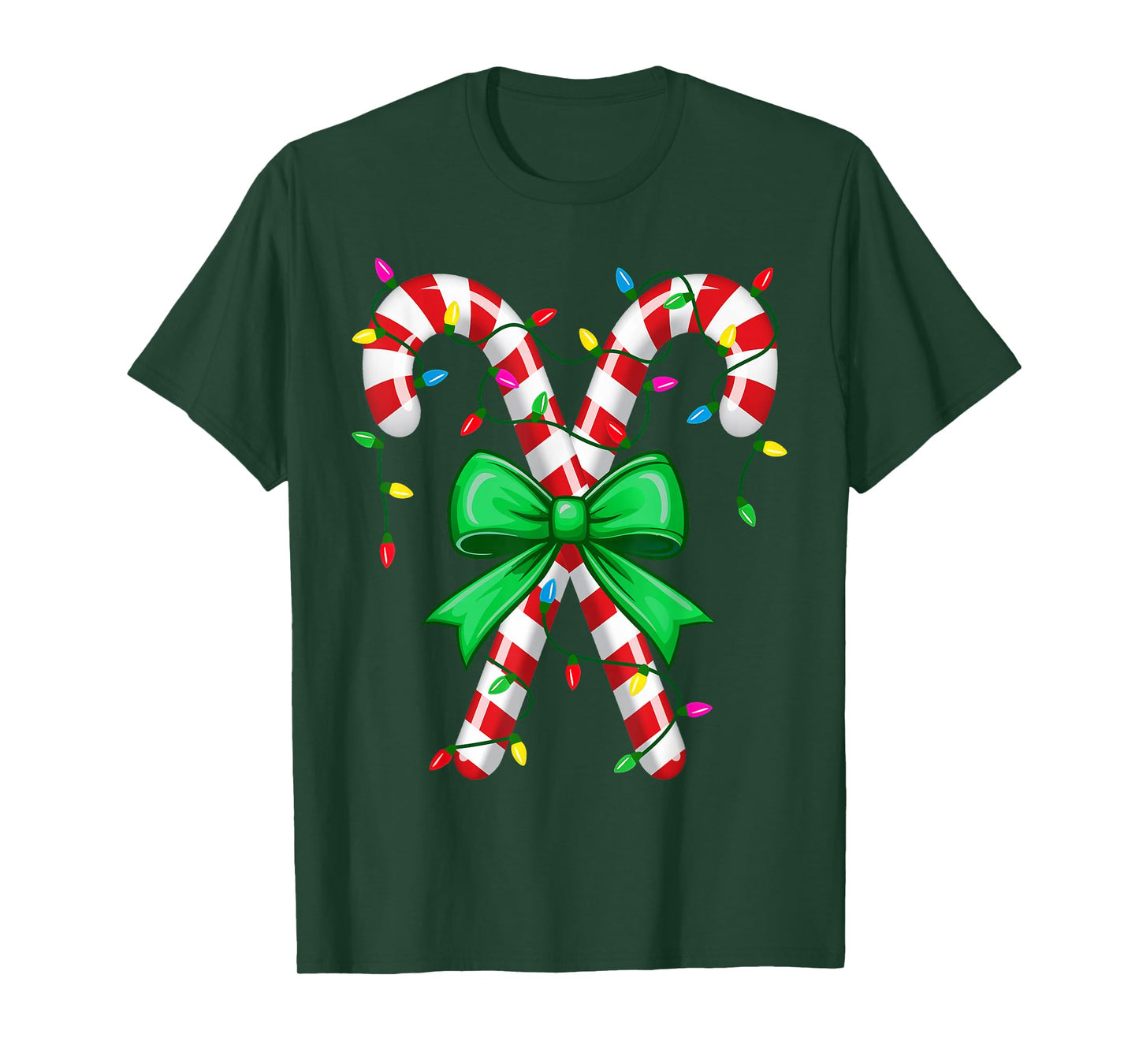 Candy Cane Bow Light Xmas Matching Pajamas Cute Christmas T-Shirt
