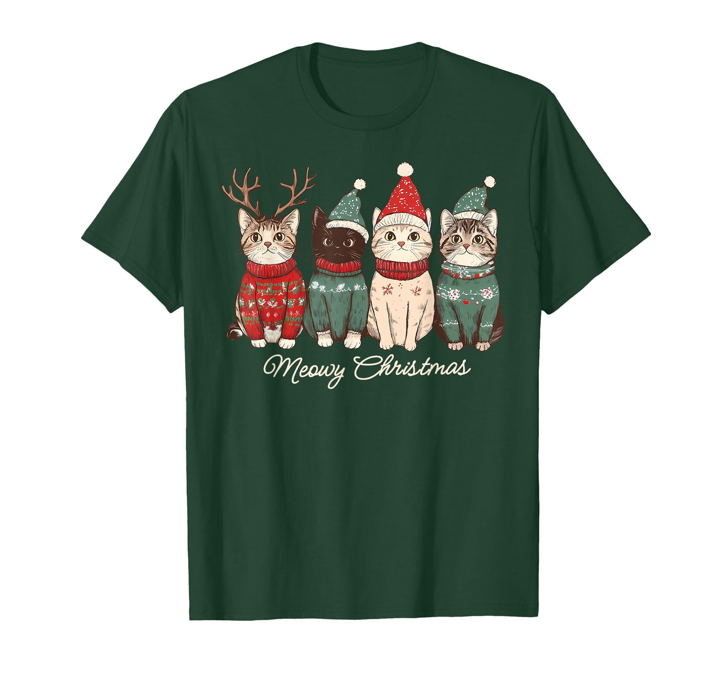 Meowy Catmas Cat Christmas Cute Cats Lover Santa Hat Xmas T-Shirt
