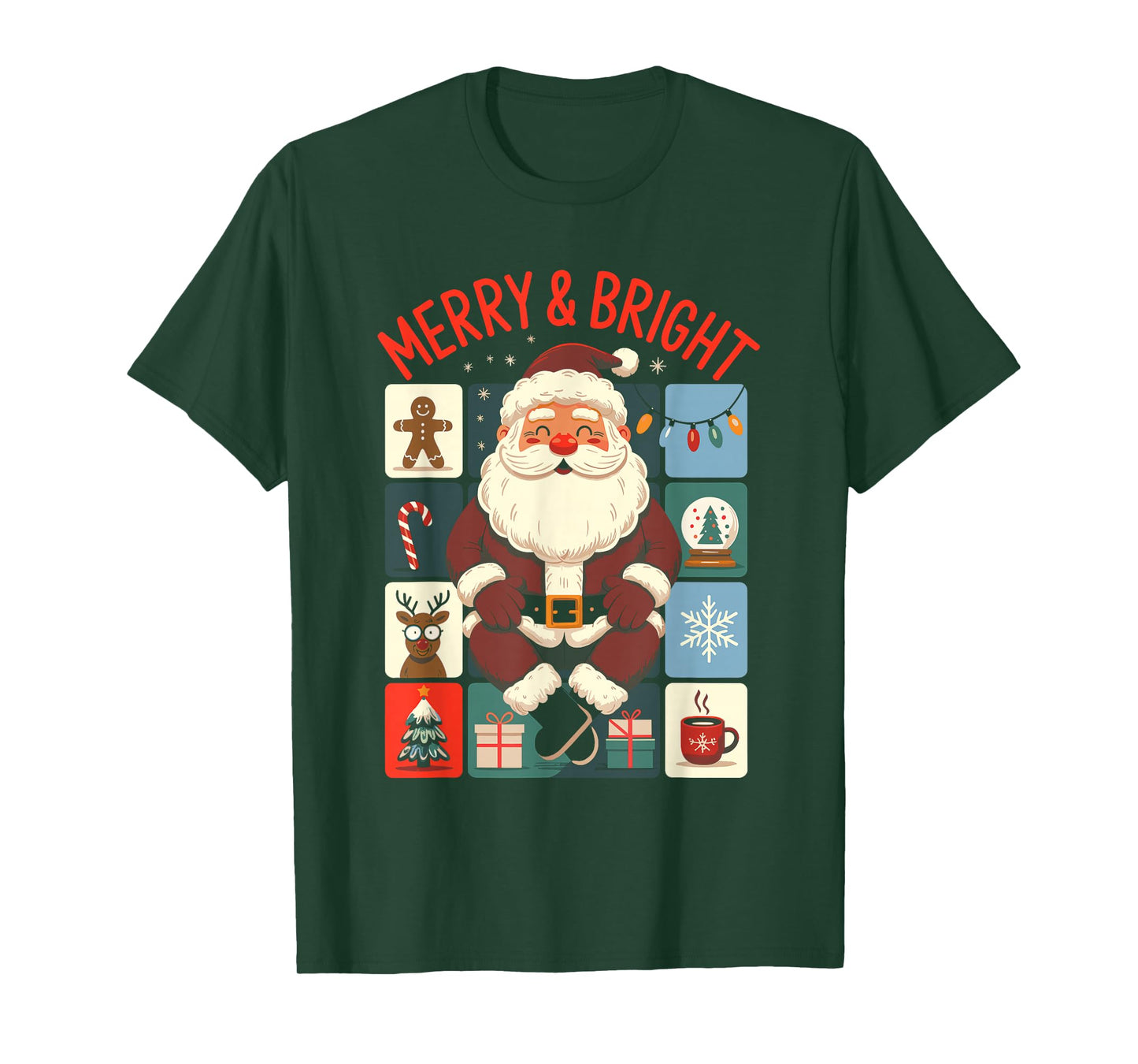 Cute Merry and Bright Santa Christmas T-Shirt