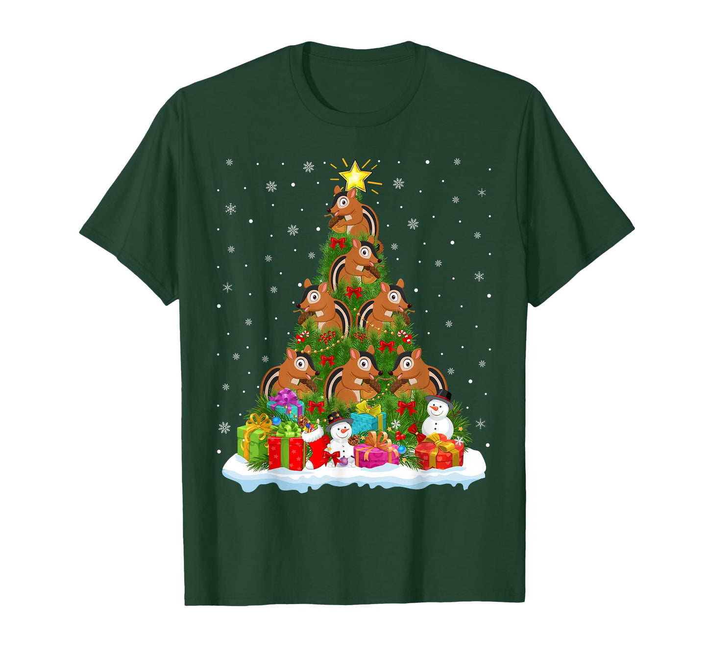 Chipmunk Christmas Tree Holiday Decor Funny Xmas Lights T-Shirt