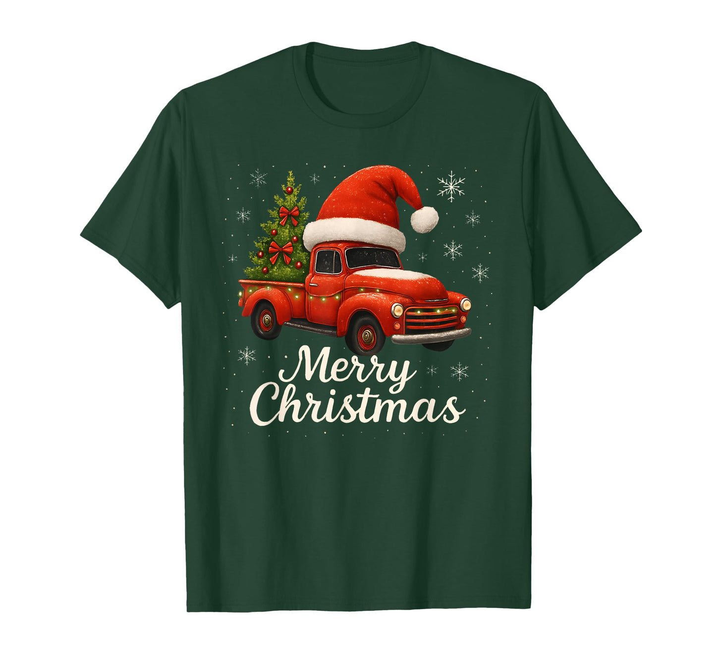 Old Red Truck Santa Hat Xmas Tree Merry Christmas Vintage T-Shirt