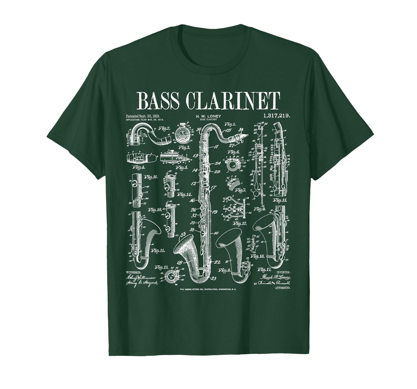 Bass Clarinet Player Clarinetist Vintage Patent Musician T-Shirt