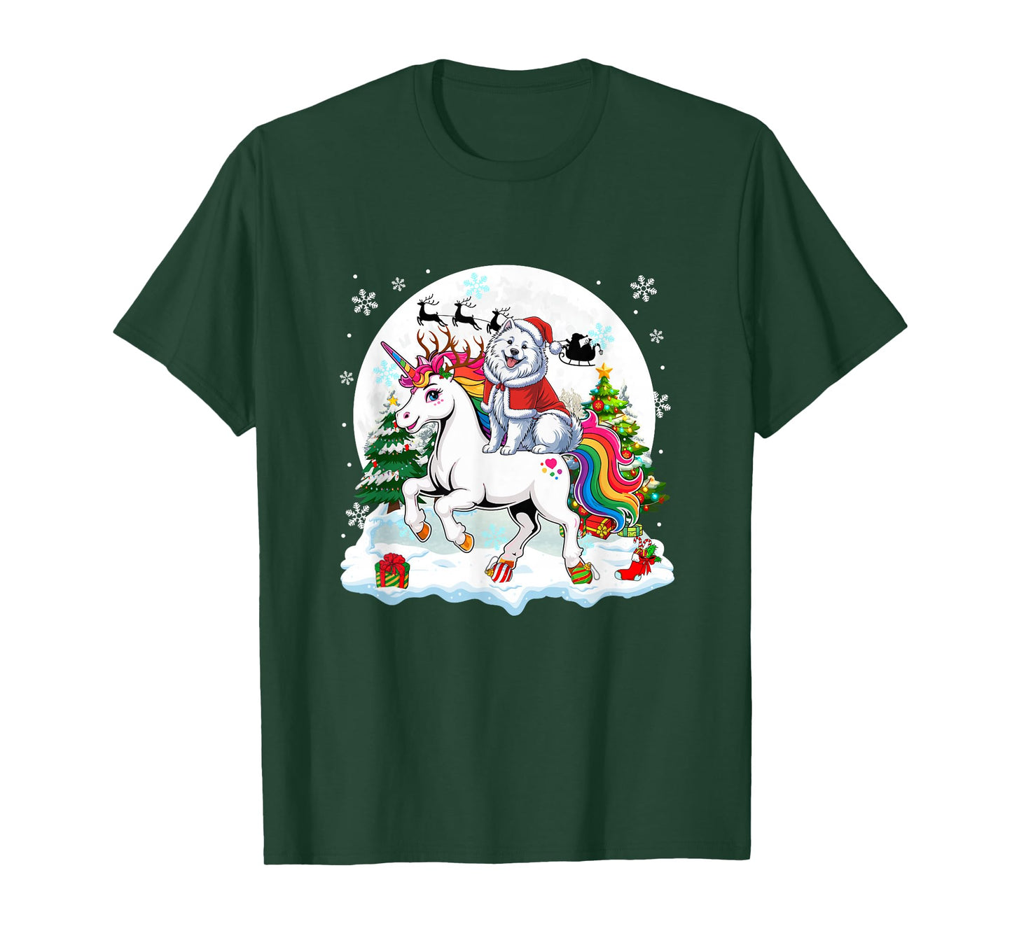 Santa Samoyed Riding Unicorn Reindeer Christmas Owner Kids T-Shirt