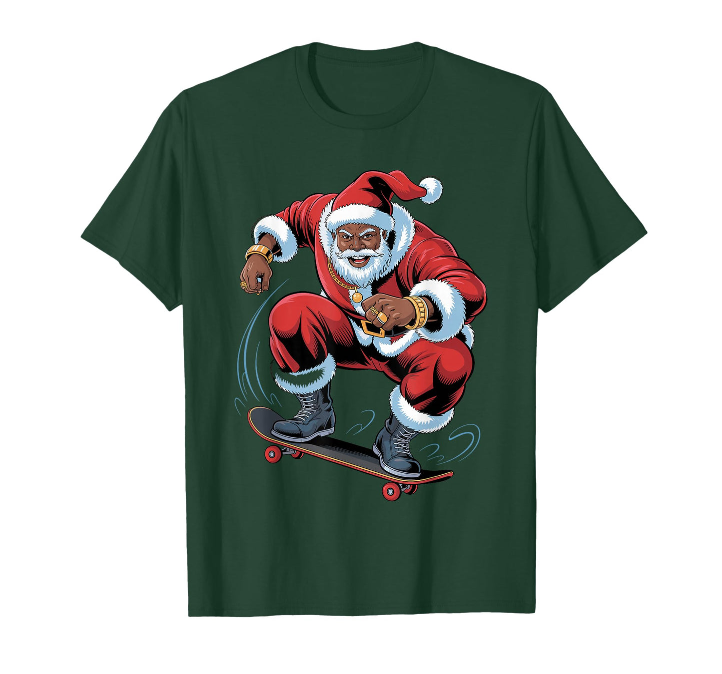 Santa Skateboarding African American Funny Holiday Christmas T-Shirt